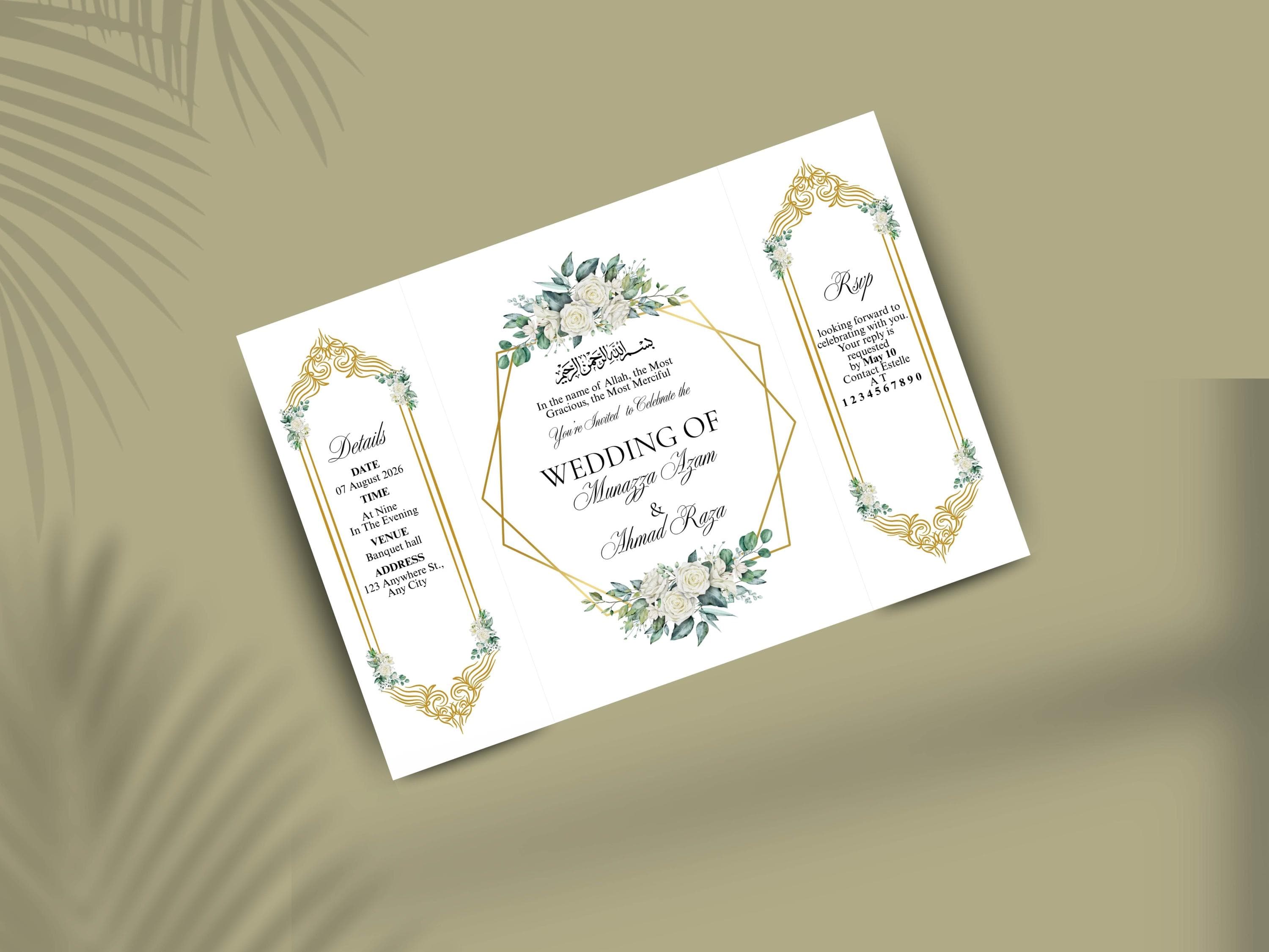 Elegant Green Floral Islamic Wedding Invitation Template (Printable Canva File) - image 4