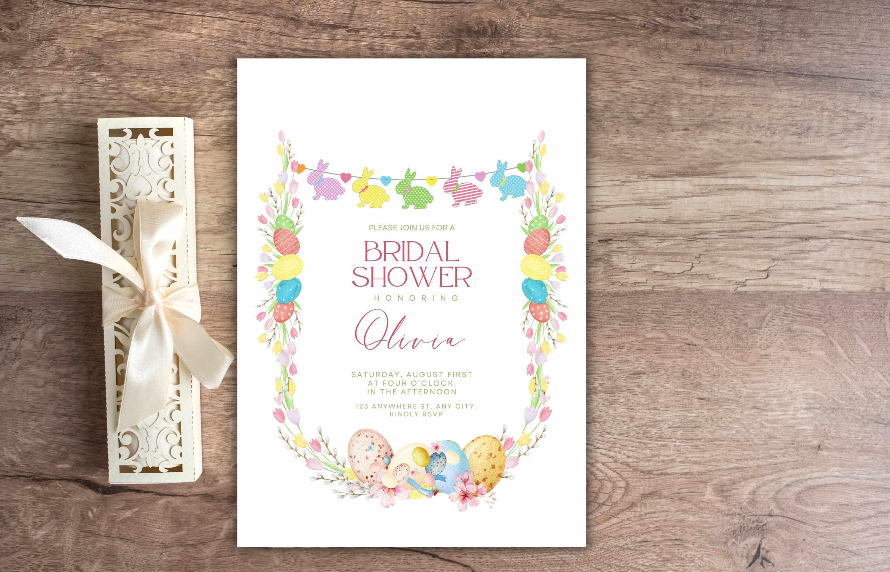 Bridal Shower Invitation Summer Template, Easter Bridal Brunch Template, Bunny  Wedding Shower Invite Rustic Wedding Printable. WSB41 - image 4