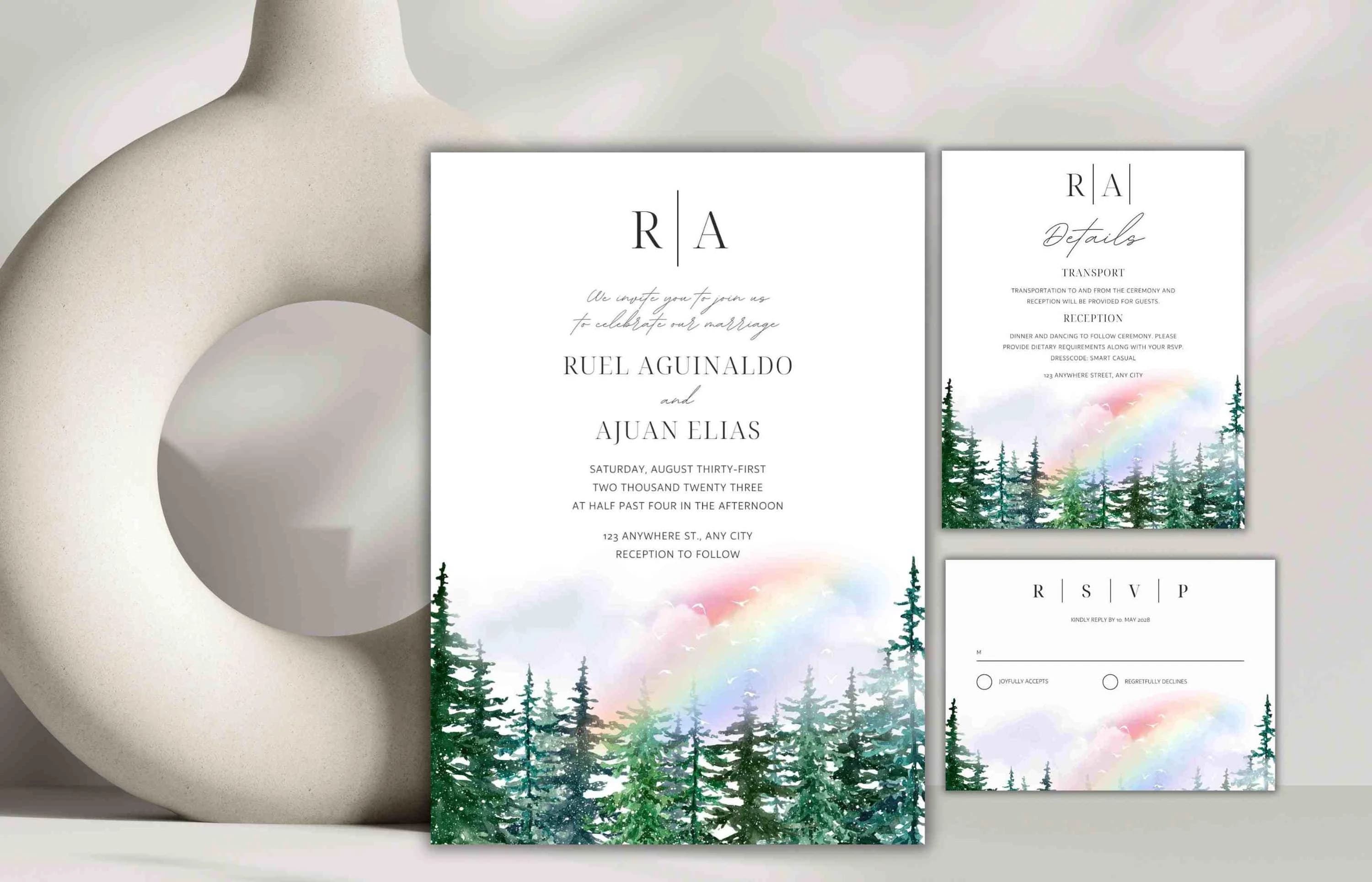 Forest Wedding Invitation Template: Rustic Greenery Eucalyptus (Editable Template)