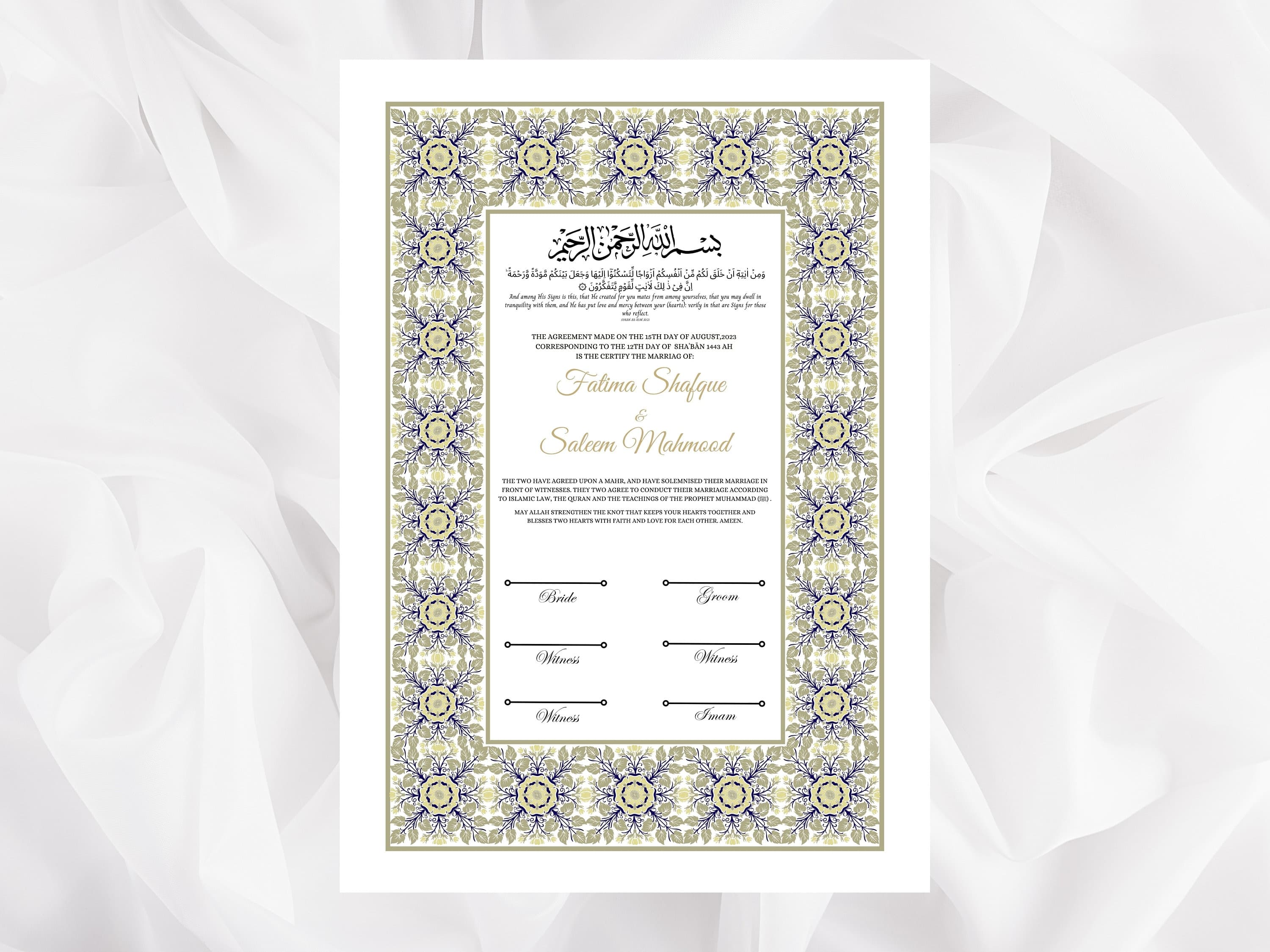 Nikkah Certificate Digital Download,  Editable, Template, Muslim Contract, Muslim Marriage, A4, A3, Template, Instat Download. NN31