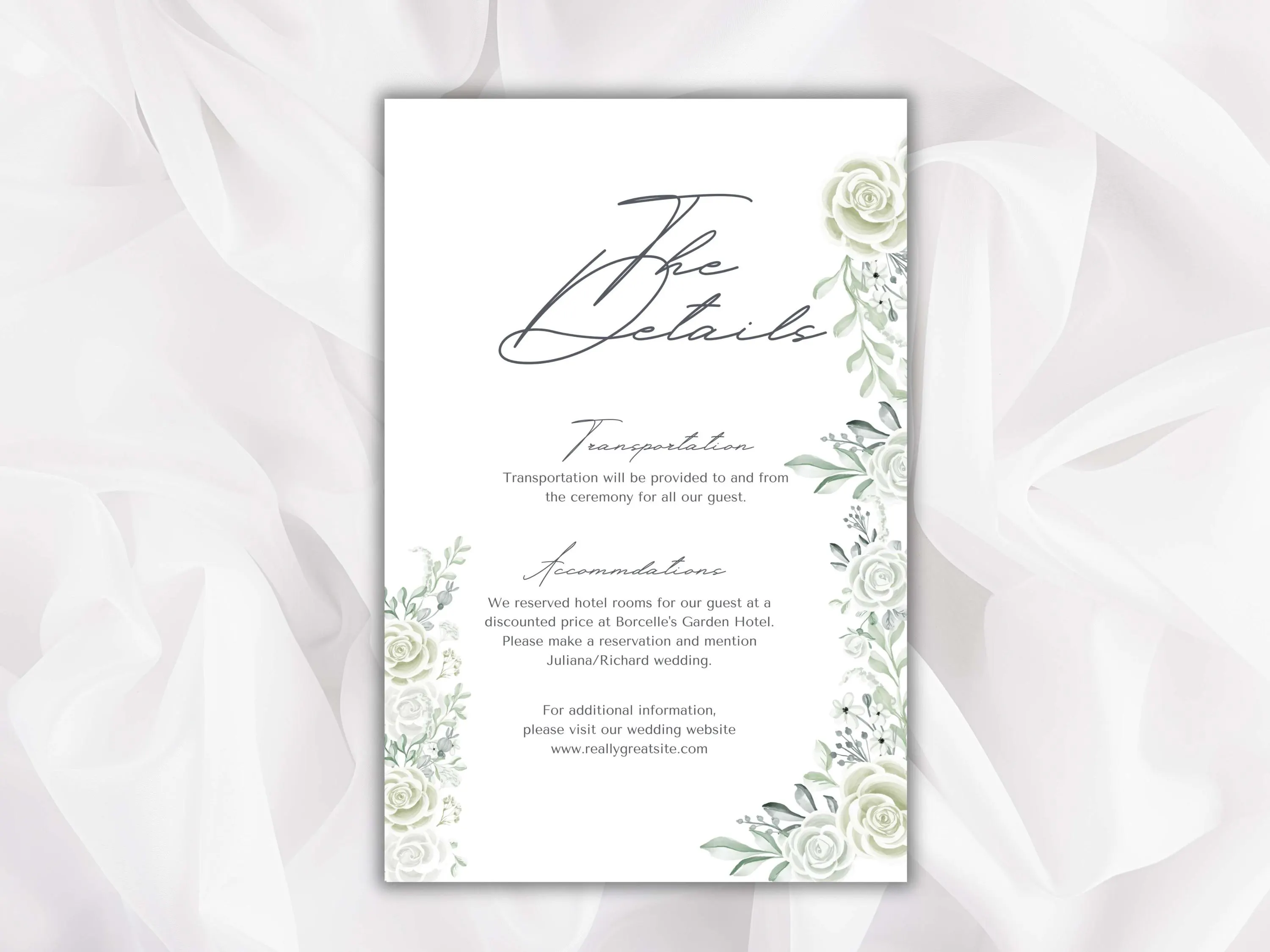 White Rose Wedding Invitation Template (Printable) - image 5