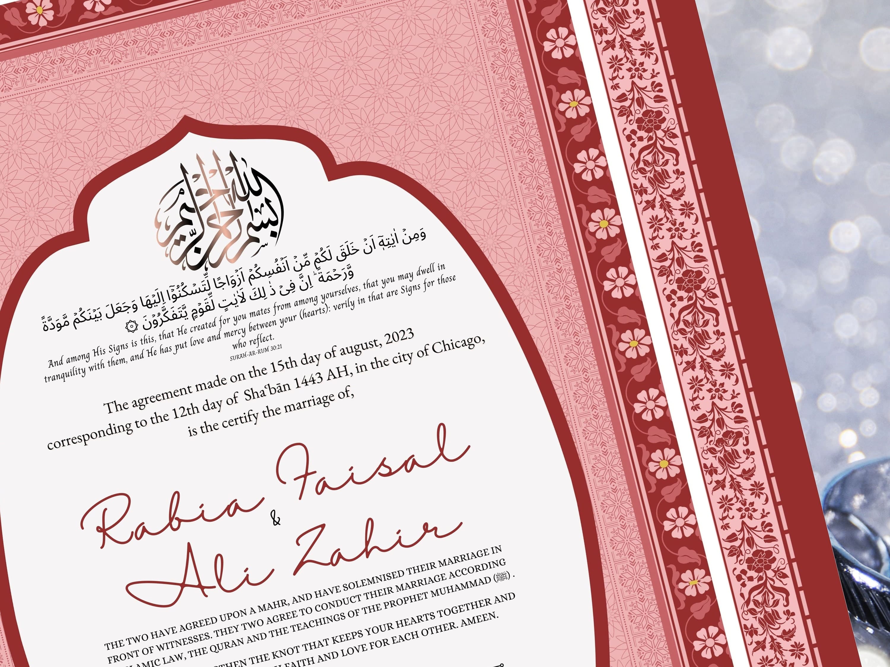 Muslim Wedding Contract, Custom Luxury Nikkah Contract,Premium Hand-Designed Fusion of Islamic Style, Digital download. NN39 - image 5
