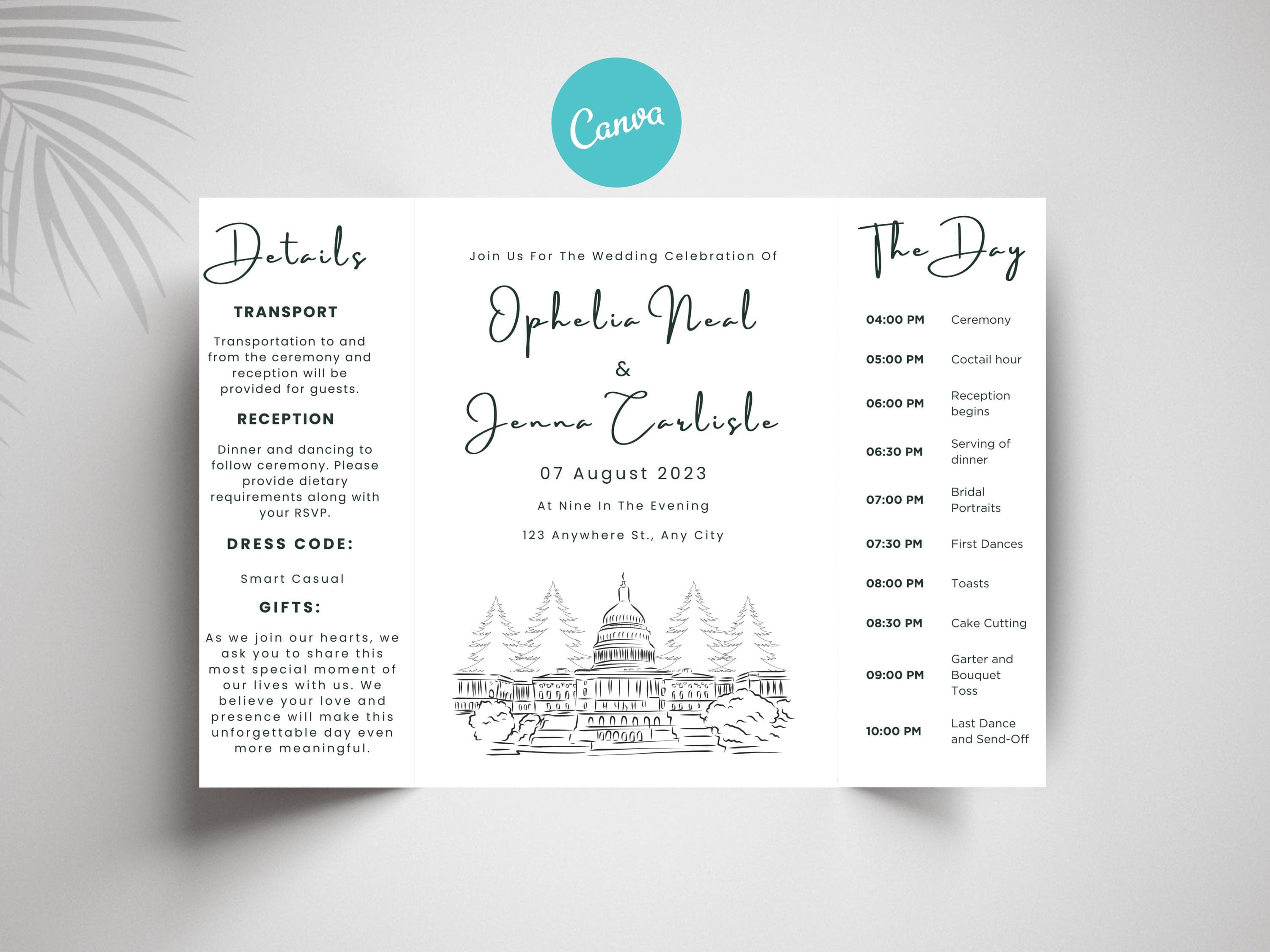 Modern Wedding Itinerary Template: Minimalist Timeline Card (Printable Digital Download)