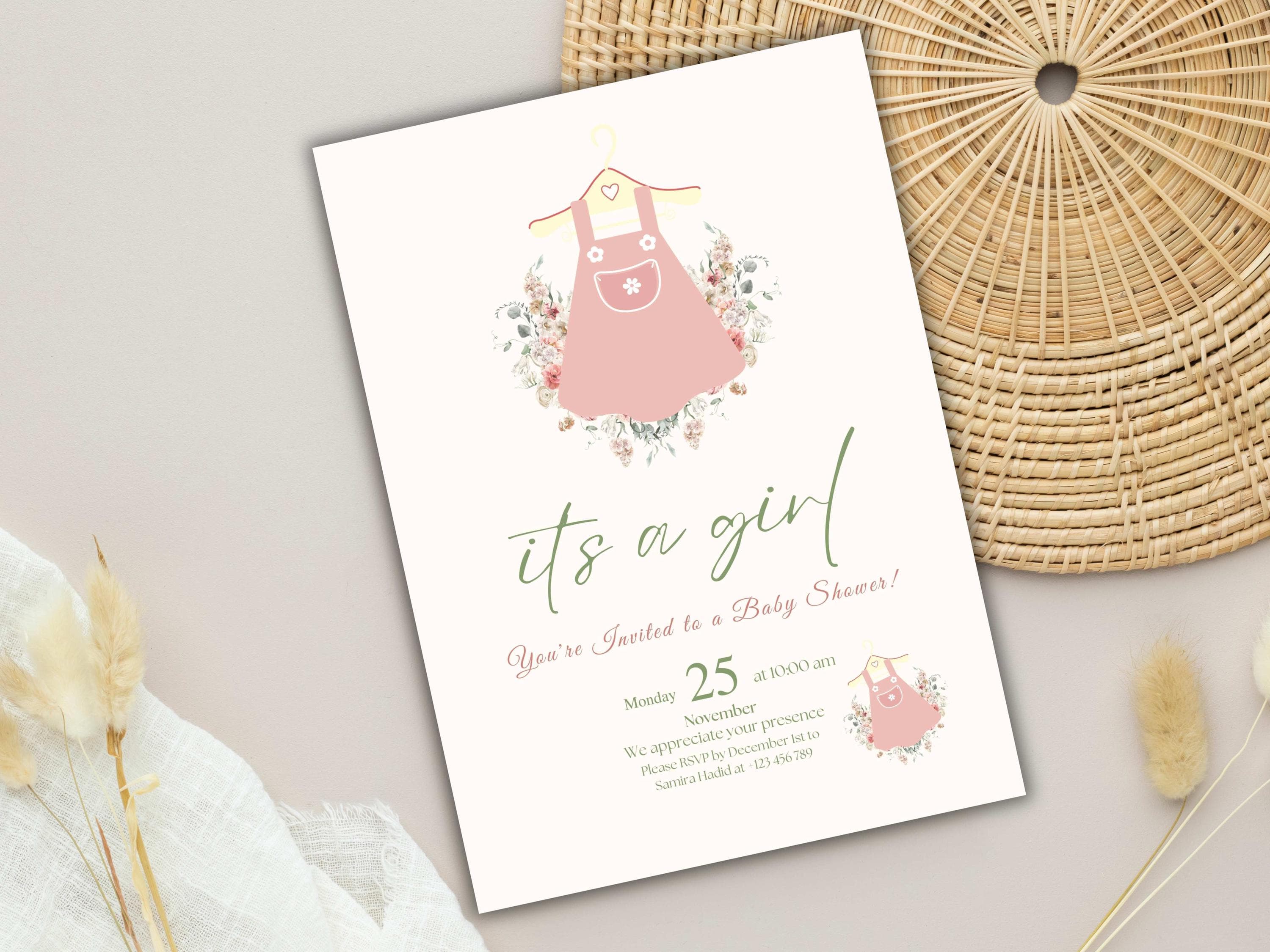 Floral Girl Baby Shower Invitation: Editable Template (5x7 in, Digital Download