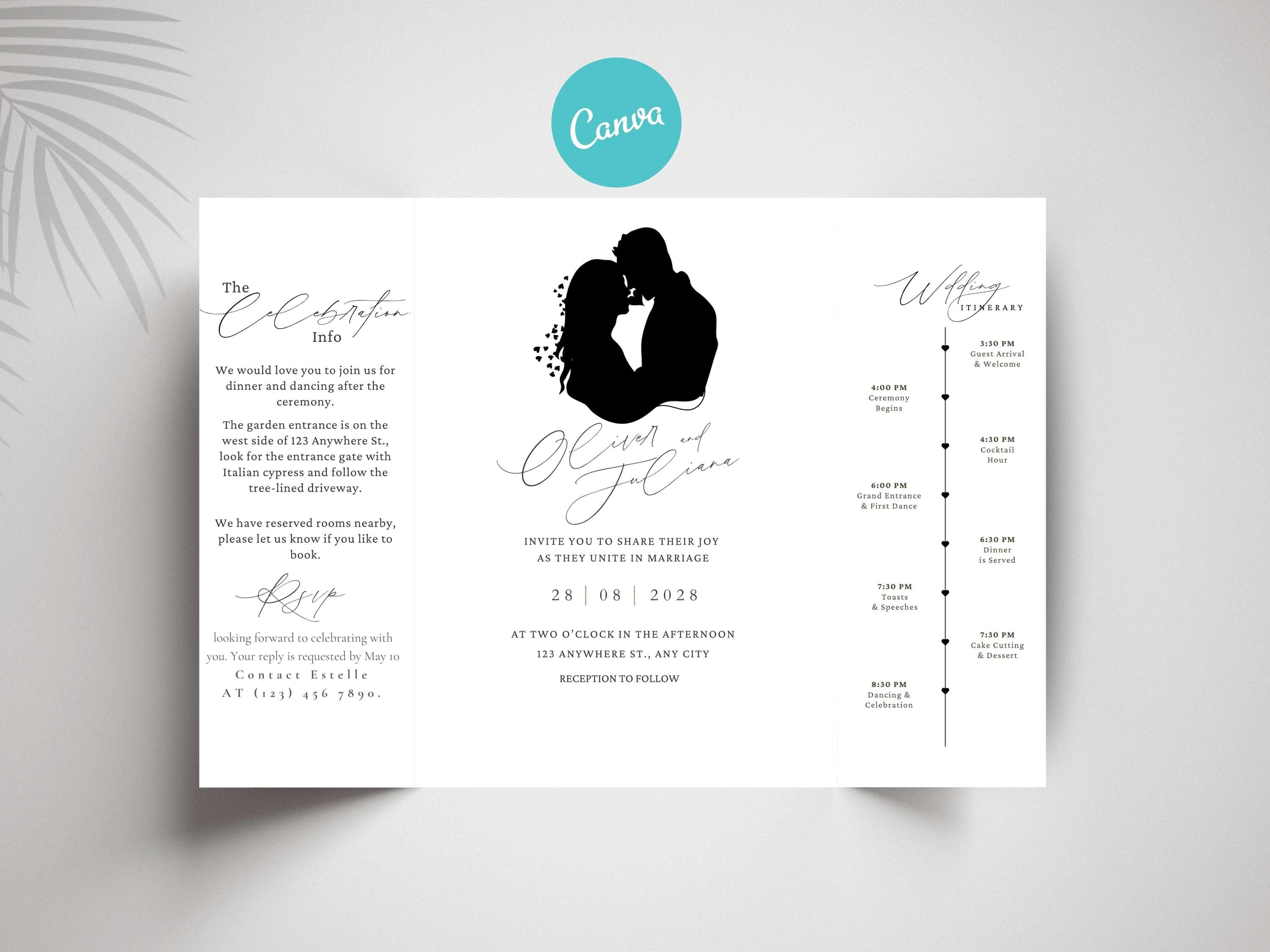 Elegant Gatefold Wedding Invitation: Minimalist Silhouette, Printable Template - image 3