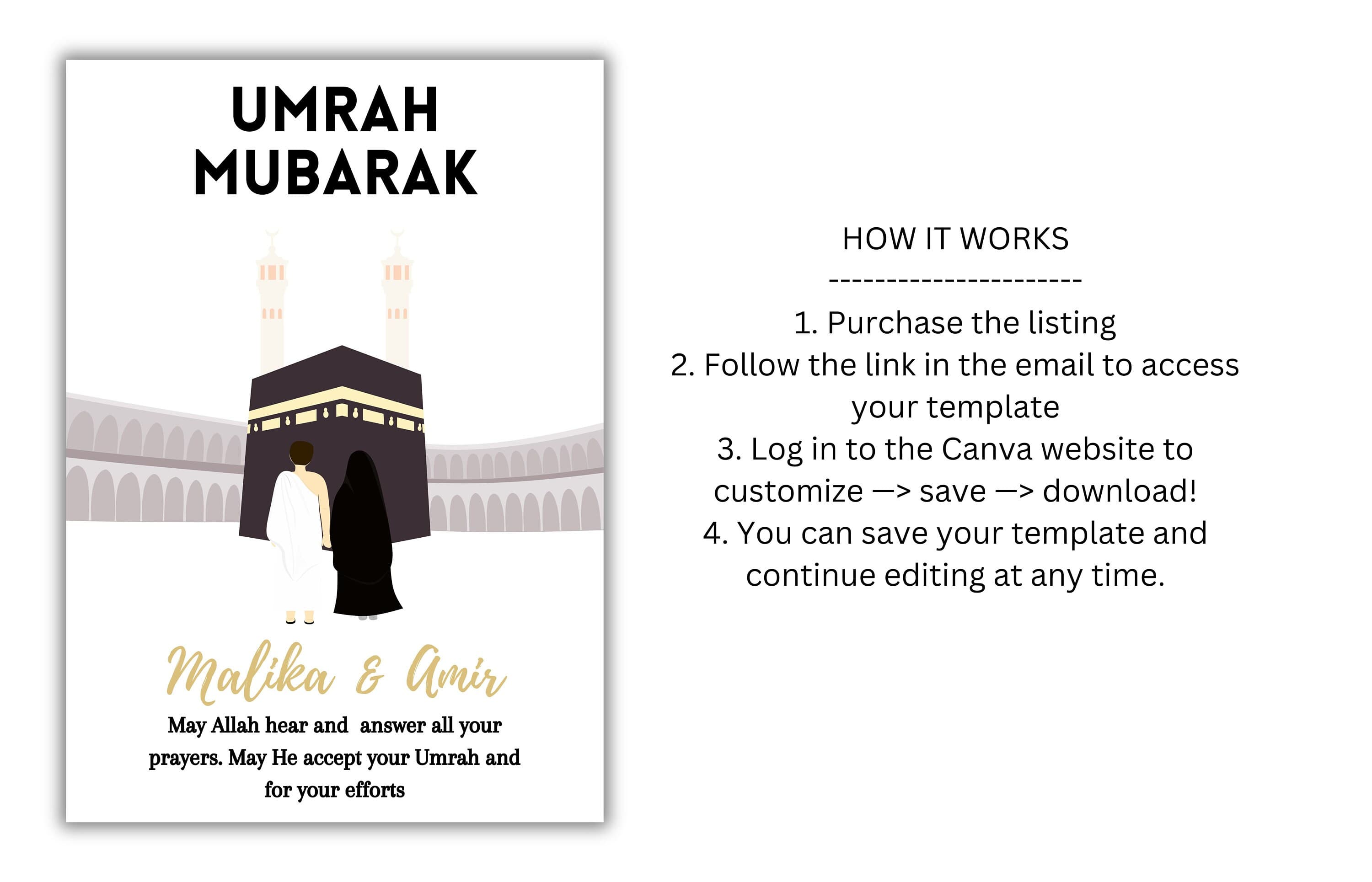 Personalized Couple Umrah Mubarak Template, Umrah Gift, Digital Print , Umrah Wishes, Editable Template, A2, A3, A4, A5, Pdf Template. UM3 - image 5
