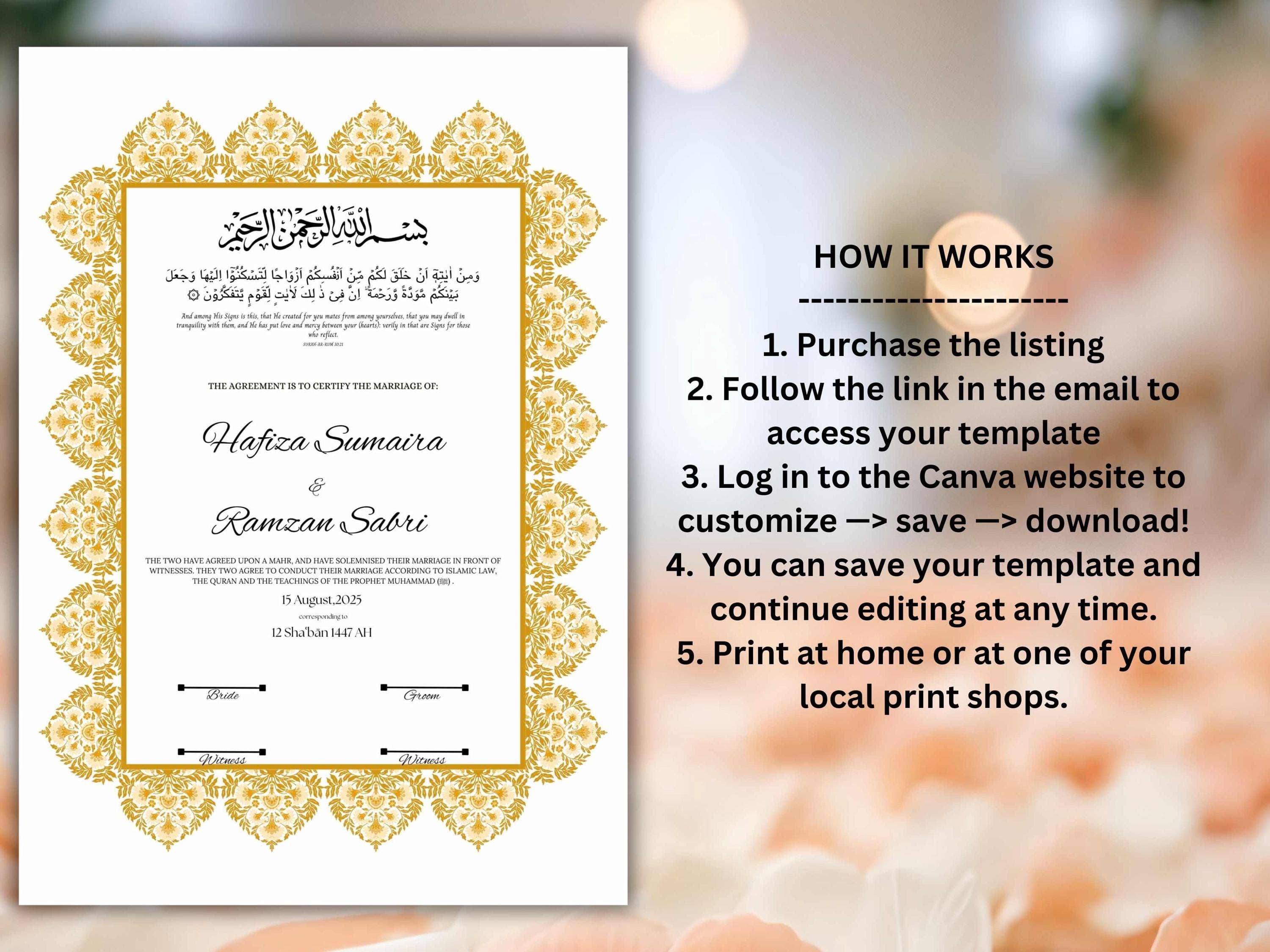 Muslim Wedding Contract, Mughal Nikkah Certificate Digital, A4 Nikkah Certificate. A3 Contract Digital Download. NN296 - image 5