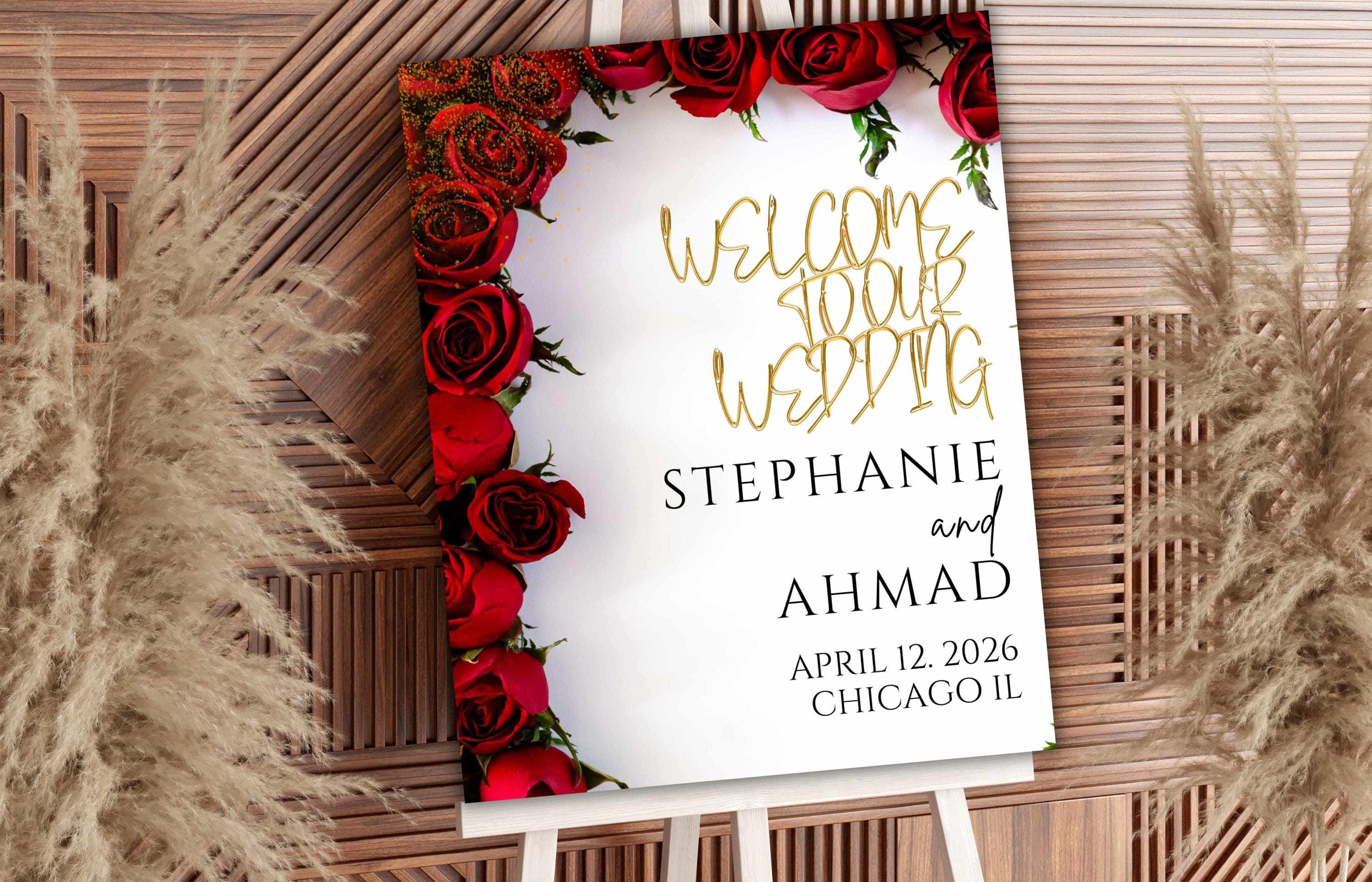 Wedding Welcome Sign Template, Red Rose Welcome To Our Wedding Sign, Red Wedding Signage, Red Wedding Decorations, Digital Download, WS56 - image 5