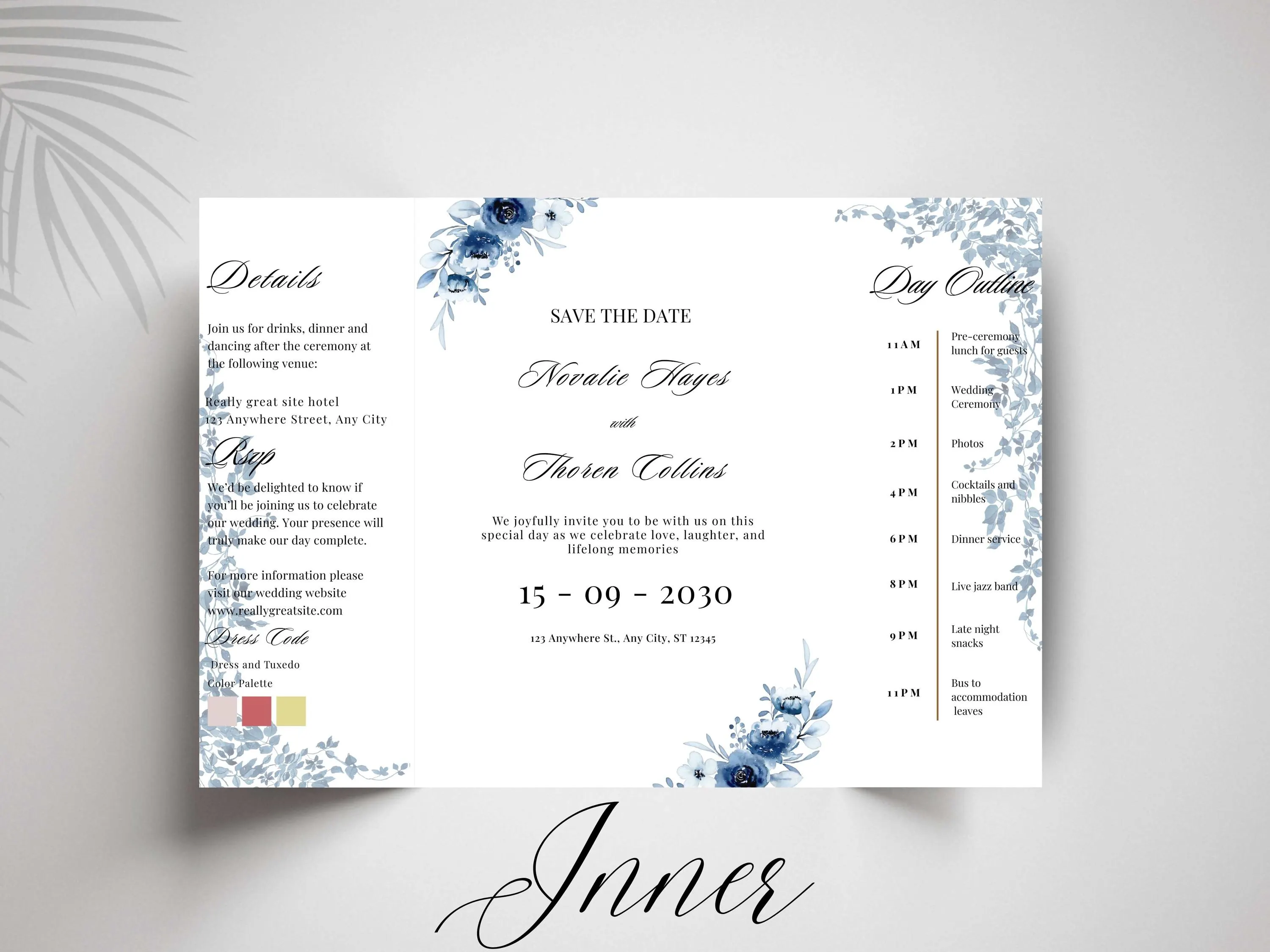 Blue Floral Wedding Itinerary Template, Elegant Navy Timeline (Editable Canva Template) - image 5