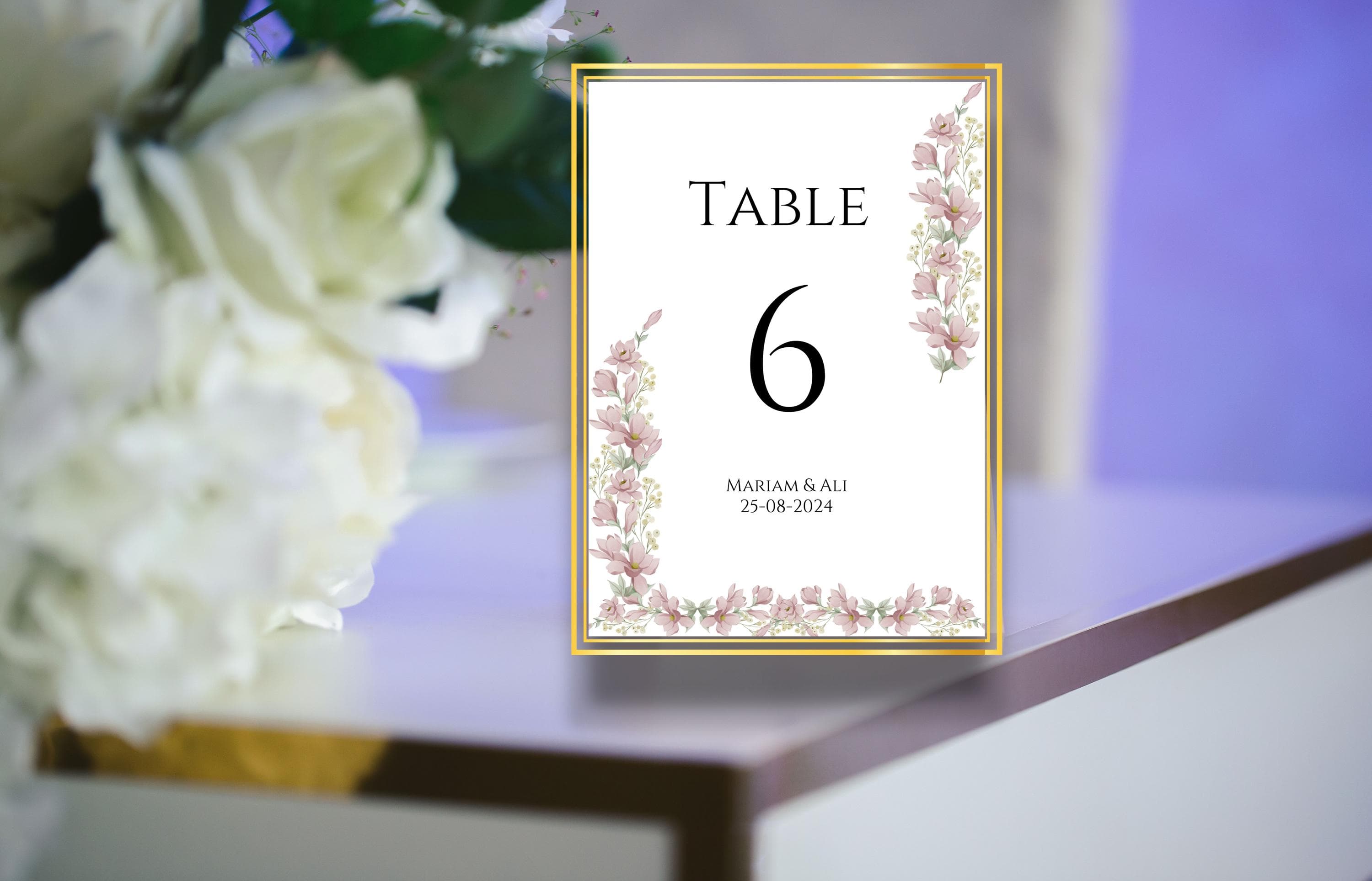 Floral Table Wedding Sign Template, Wedding Sign, Modern Floral Wedding Sign, Editable  Wedding Table Sign, Printable Table Number. WS25 - image 3