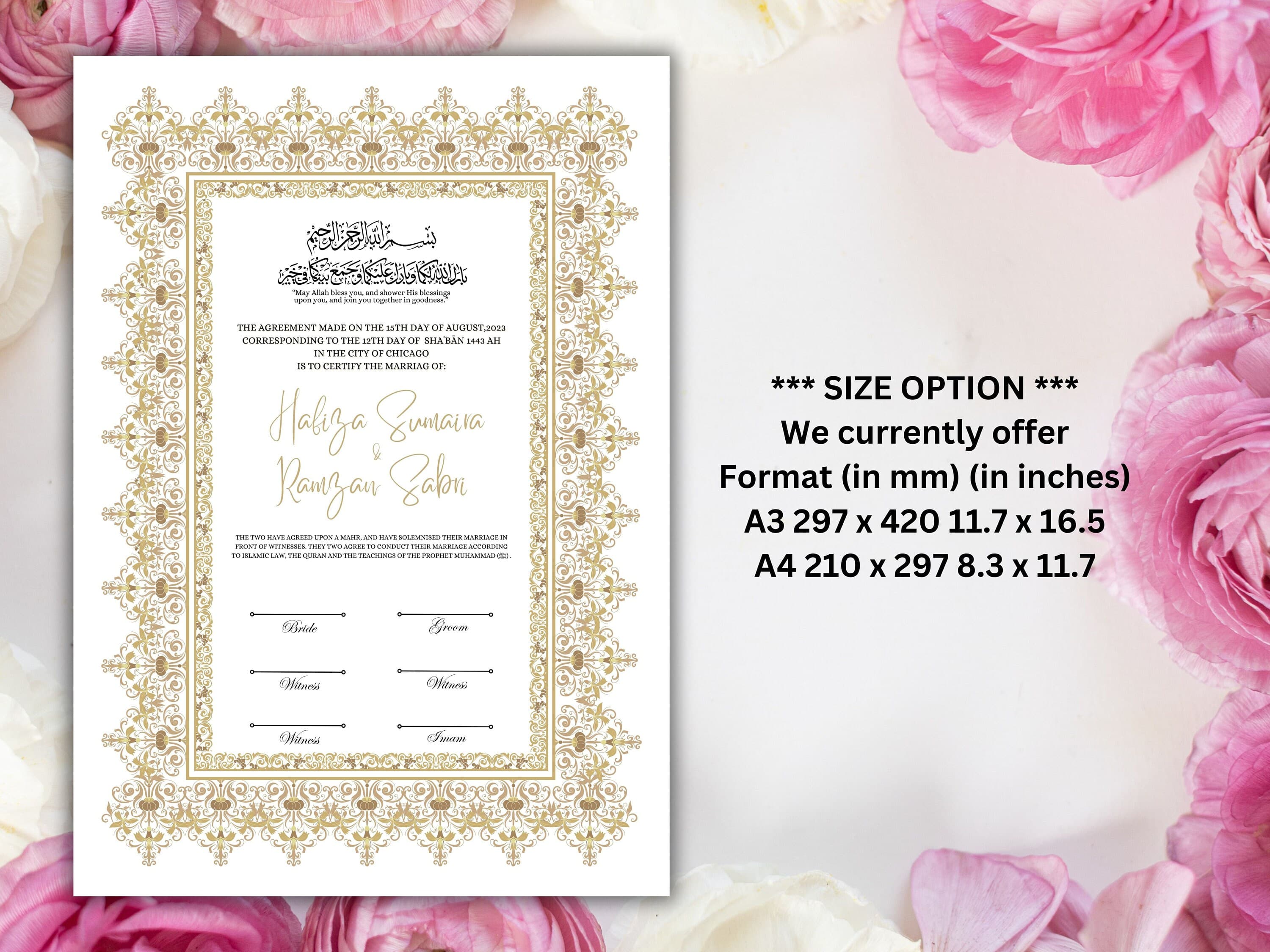 Nikkah Certificate Digital Download Personalised, A4, A3, Template, Editable, Brown Nikkah Nama, Nikkah Contract, Muslim Contract. NN212 - image 4