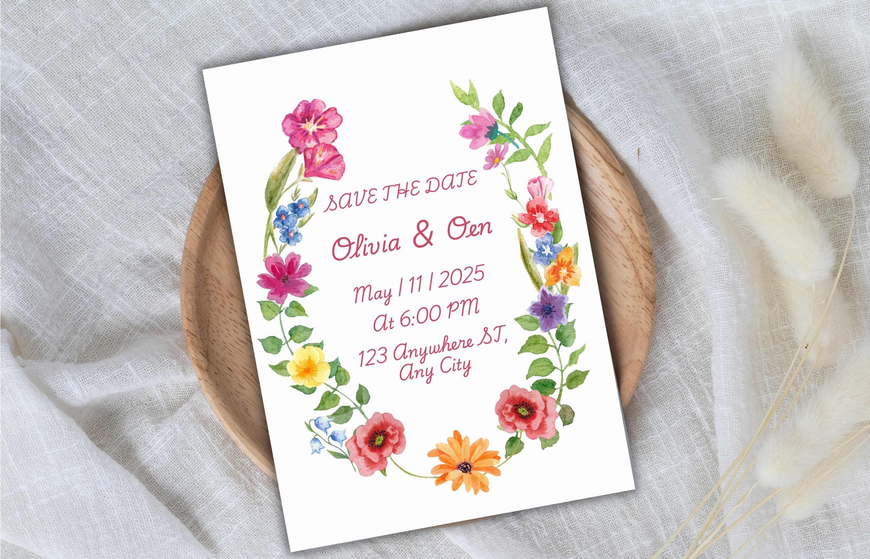 Pink Floral Wedding Invitation Template, Summer Wedding Invitation Suite, Botanical Invitation, Instant Download. WSB63 - image 4