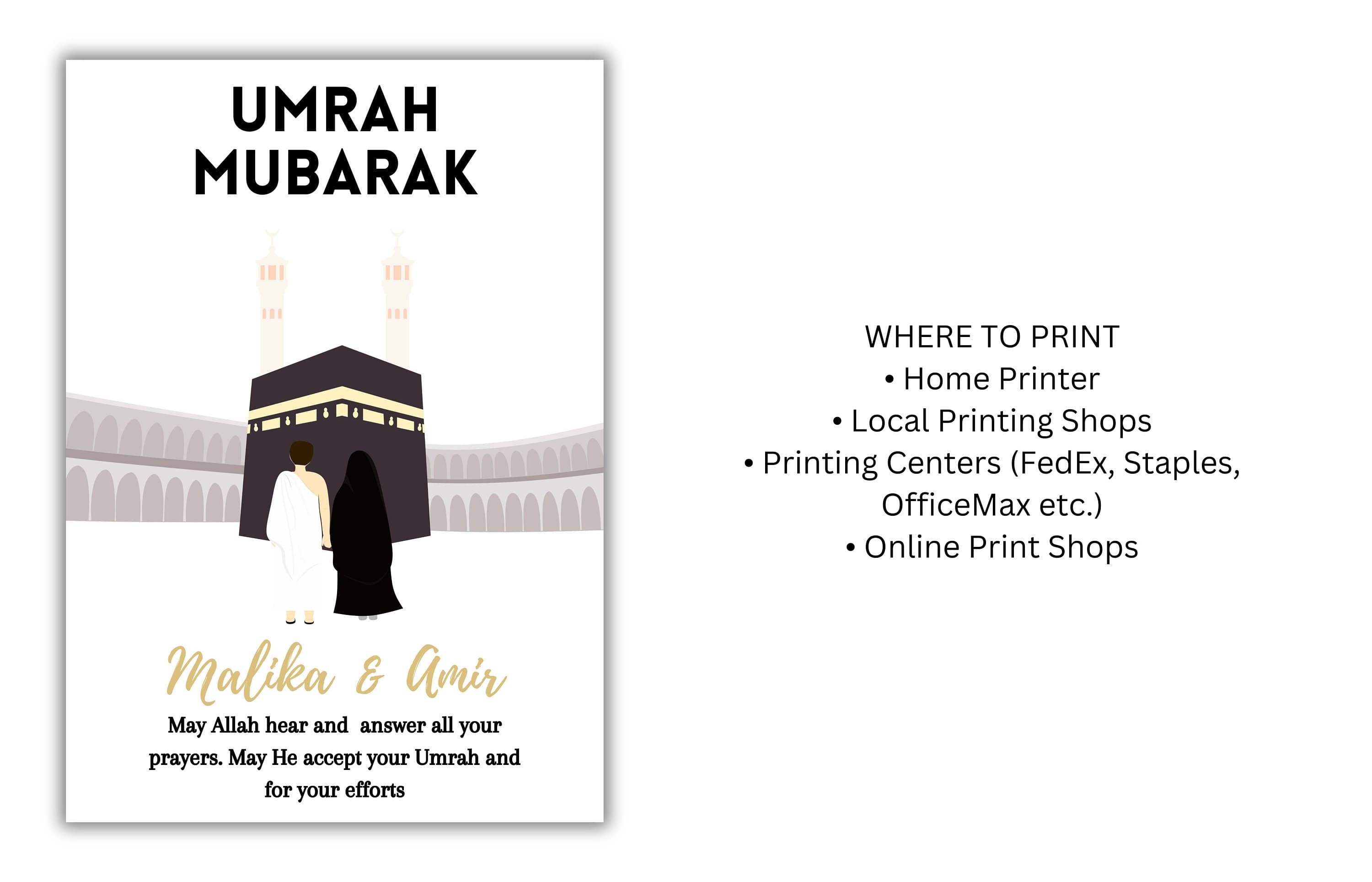 Personalized Couple Umrah Mubarak Template, Umrah Gift, Digital Print , Umrah Wishes, Editable Template, A2, A3, A4, A5, Pdf Template. UM3 - image 3