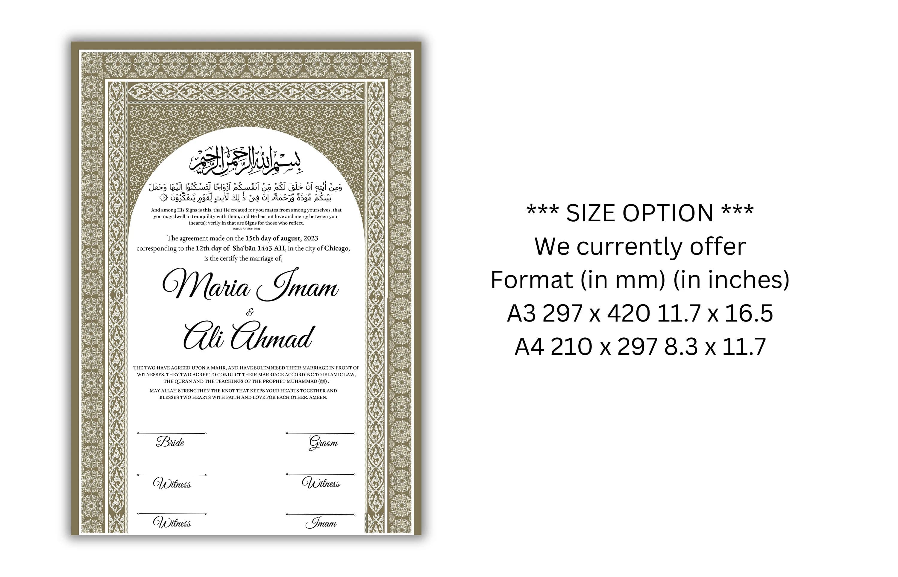 Luxury Nikkah Nama Certificate, Islamic Wedding Contract (Custom Names) - image 3