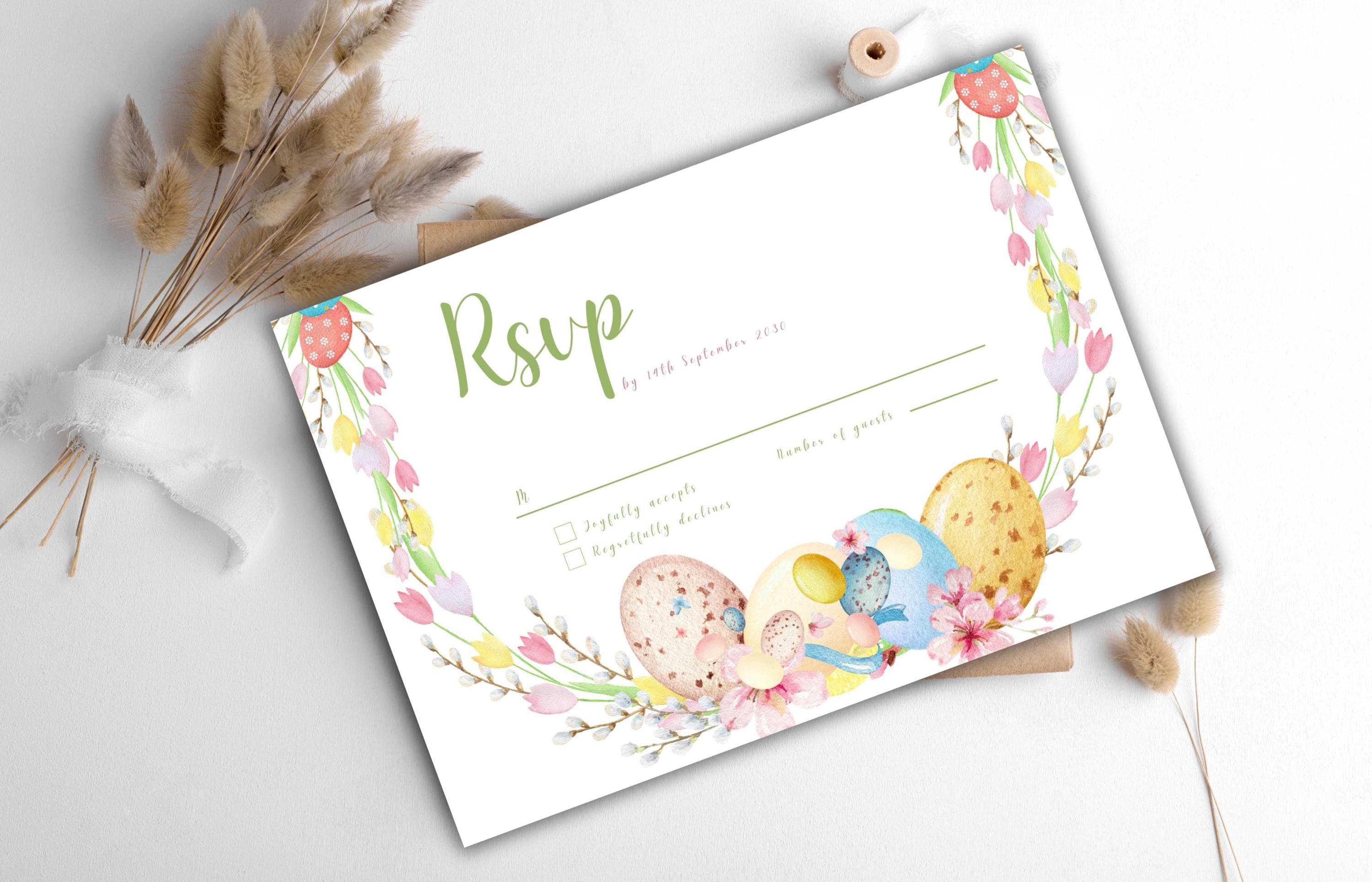 Easter Wedding Invitation Suite, Colorful Wedding Invitation Template, Editable Template, Floral invitation, Easter Wedding Bundle. WSB64 - image 4