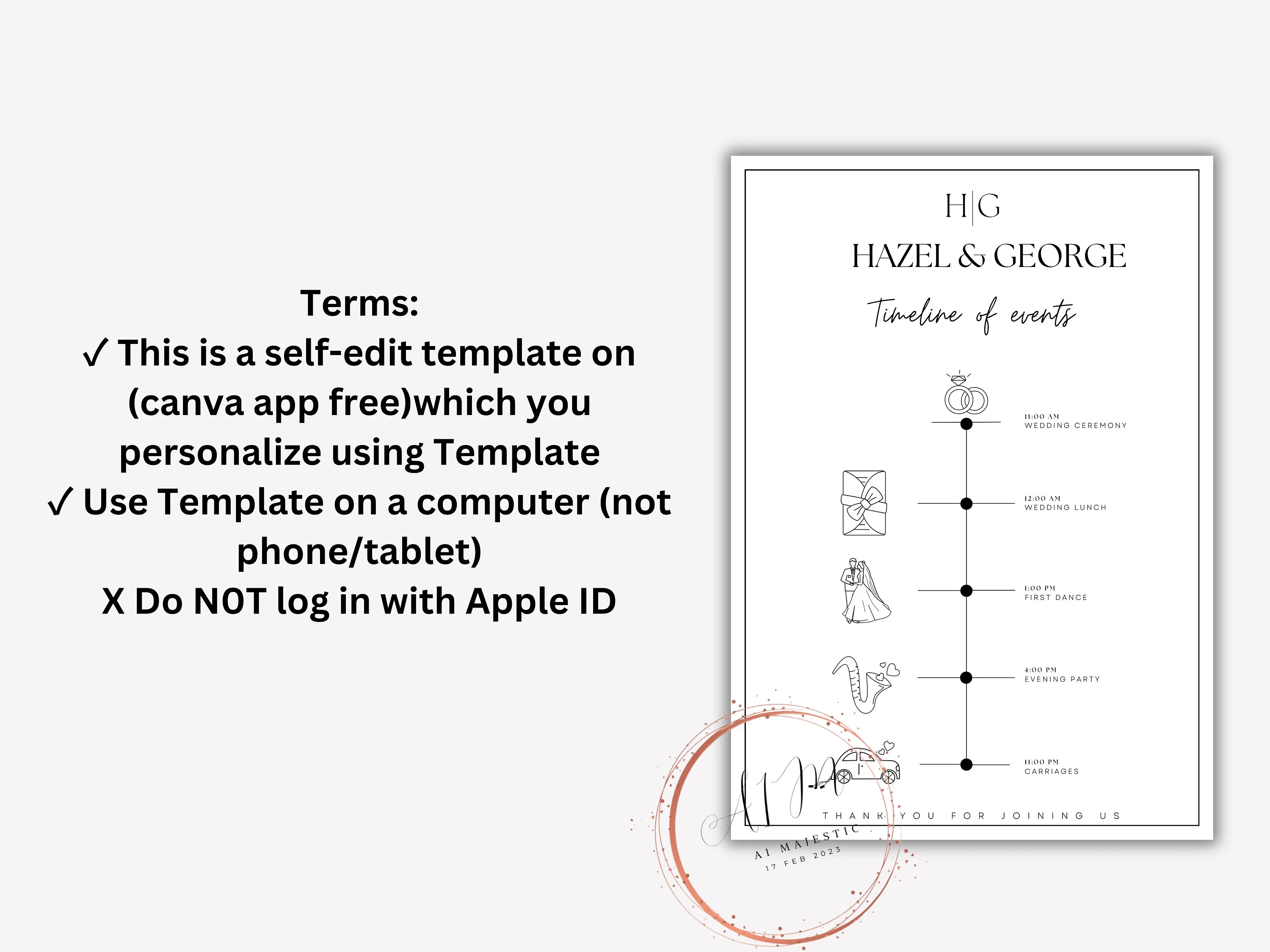 Printable Wedding Timeline Sign Template (Digital Download) - image 3