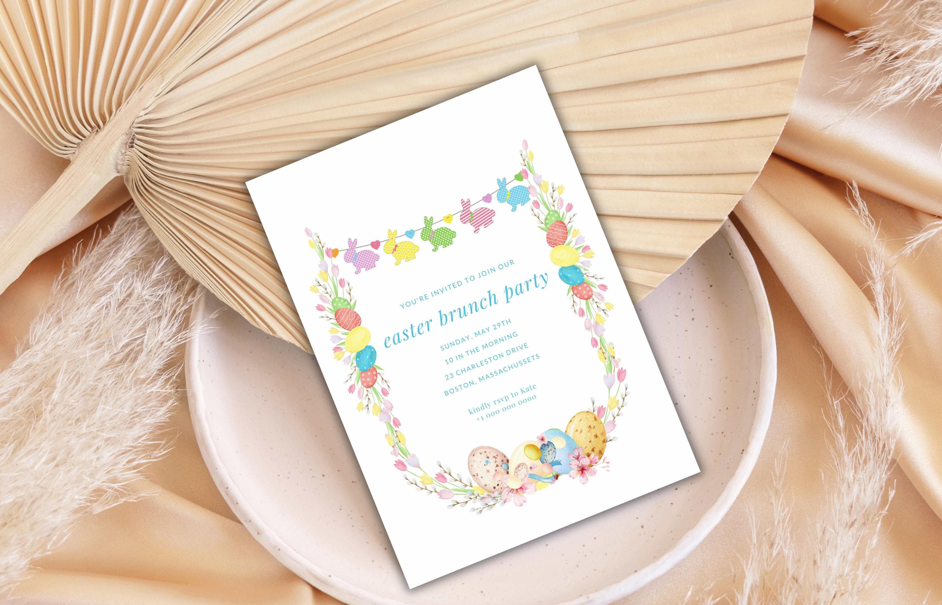 Editable Easter Brunch Invitation, Easter Egg Hunt Invite, Easter Party Brunch Invitation, Floral Easter Invite,  Bunny Invitation. ESB42