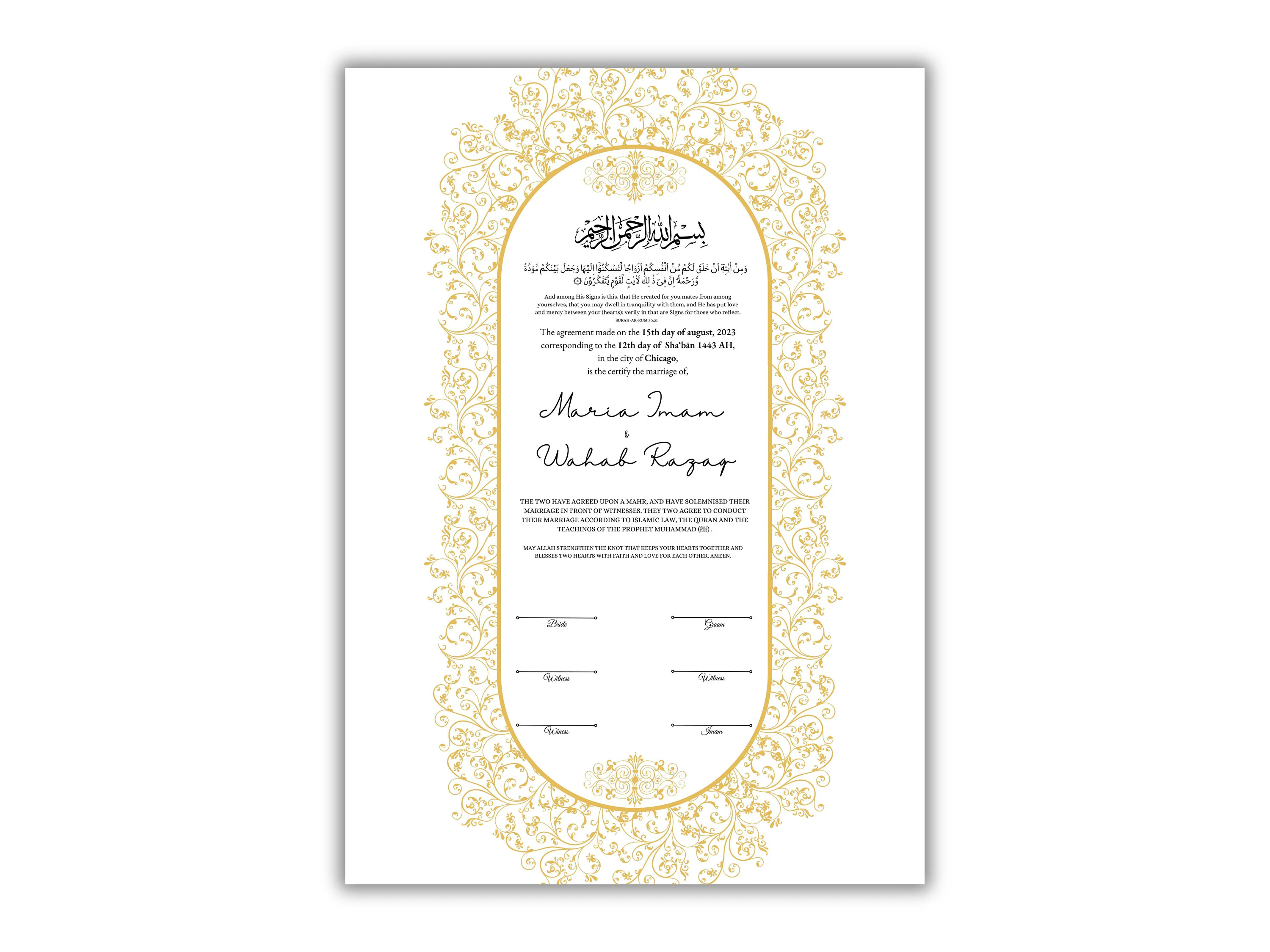 Custom Islamic Nikah Contract, Personalized Wedding Certificate card (Digital Printable) - image 3