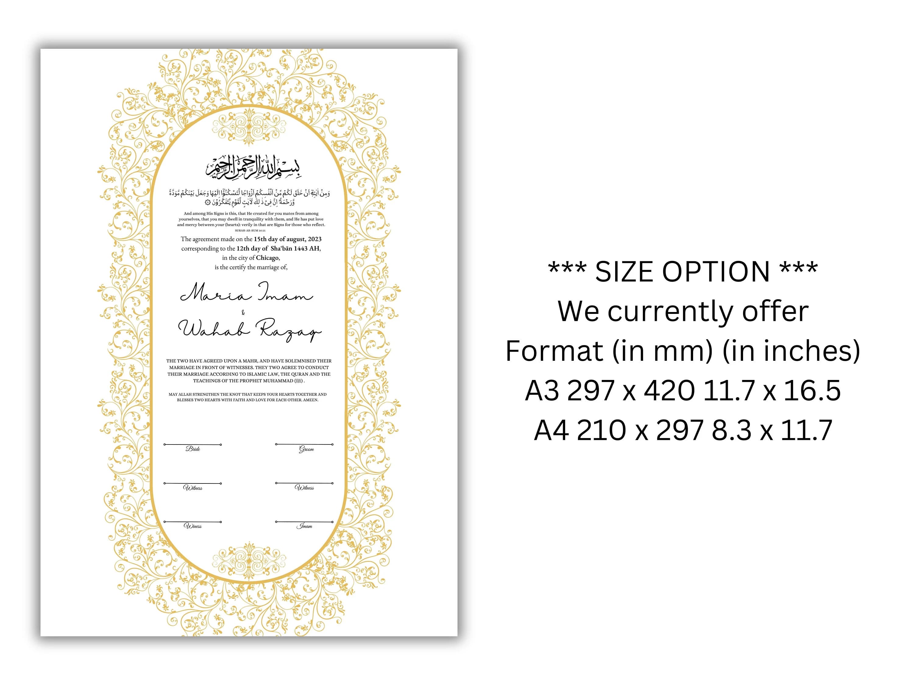 Custom Islamic Nikah Contract, Personalized Wedding Certificate card (Digital Printable) - image 4