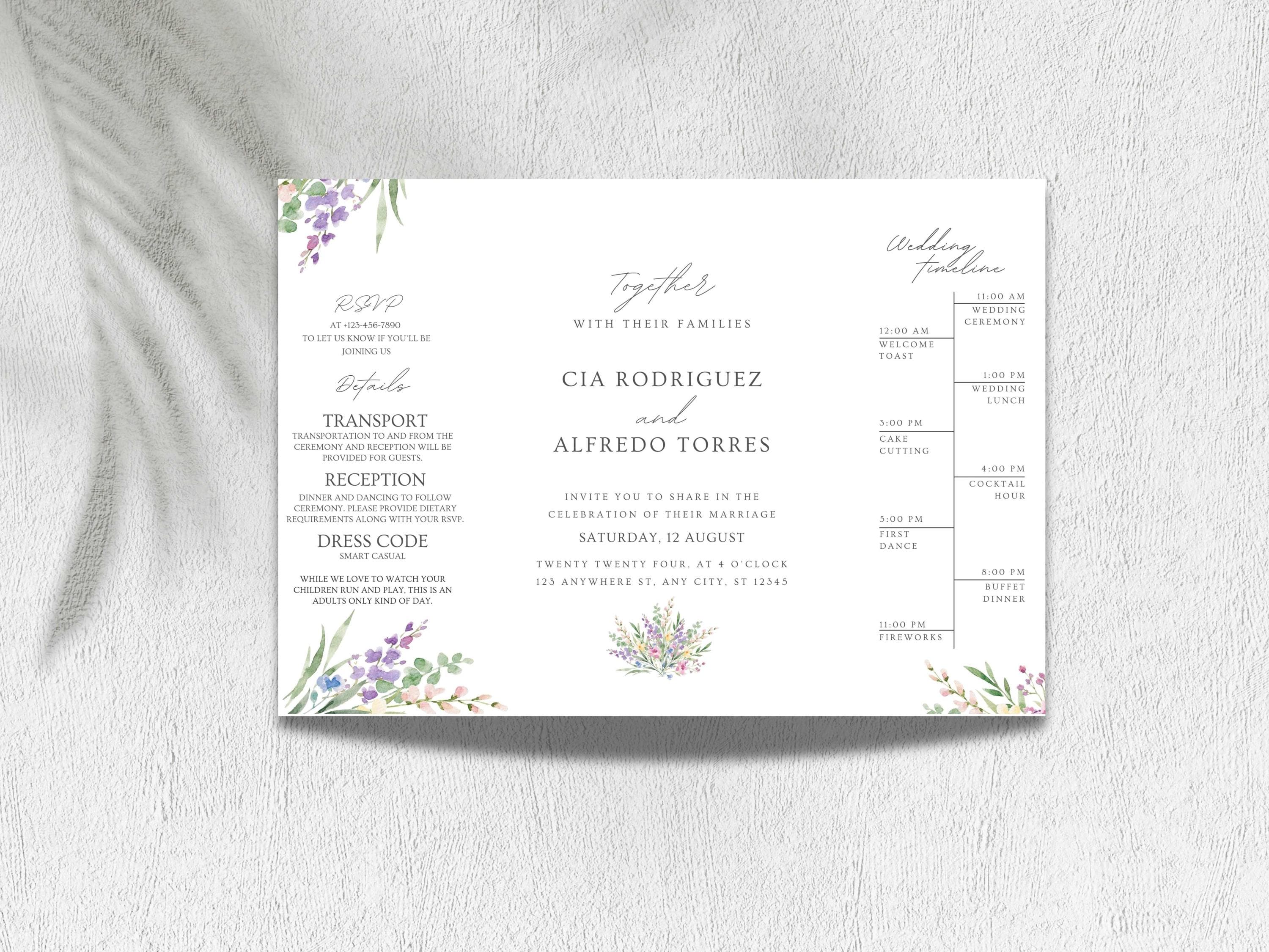 Elegant Floral Gatefold Wedding Invitation: Minimalist DIY Template (10x7" Flat, 5x7" Folded) - image 5