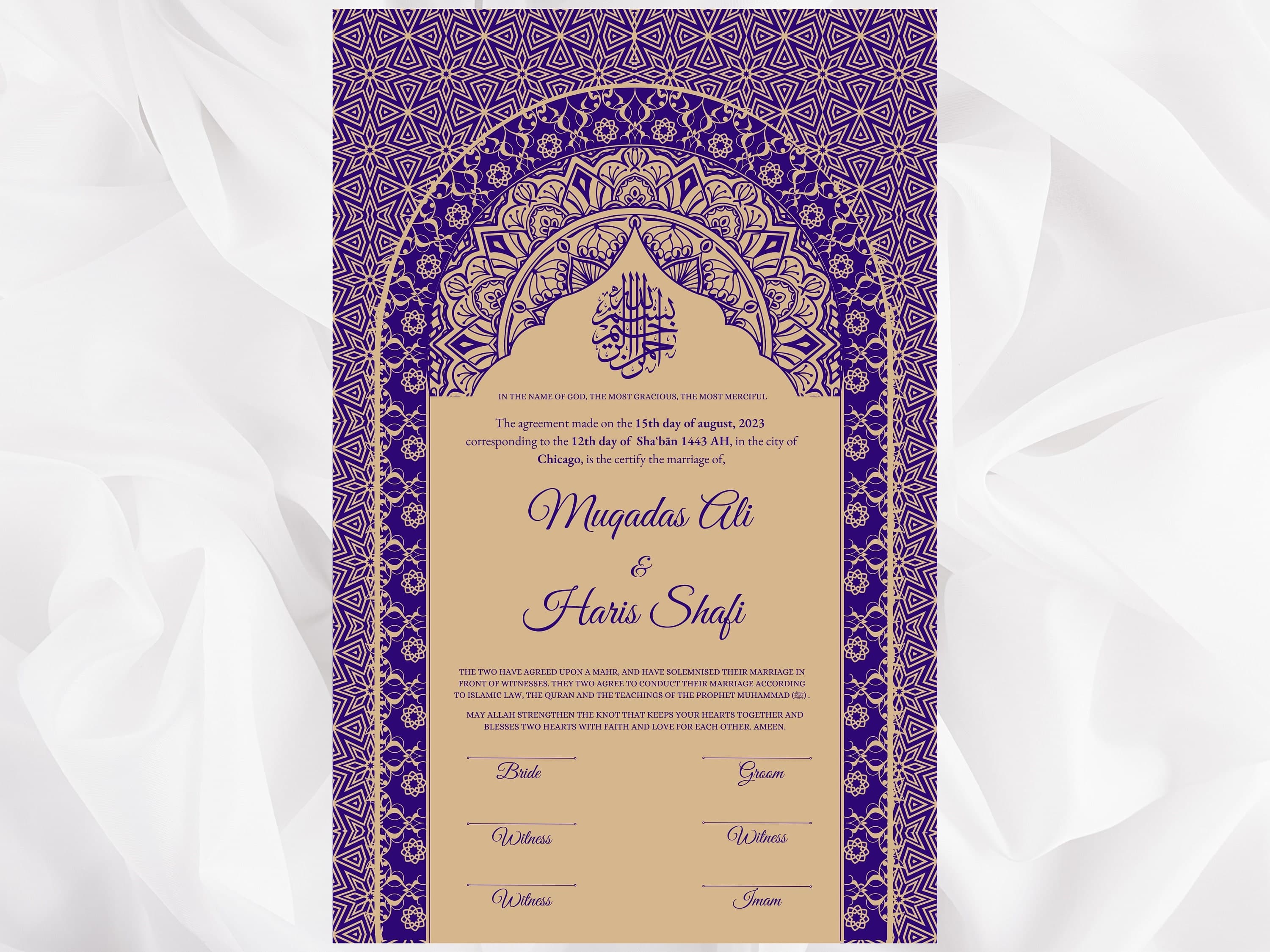 Luxury Nikkah Contract, Digital Printable Personalised Customised Nikkah Certificate, Custom Nikkah Nama, Islamic Wedding Contract, nn69