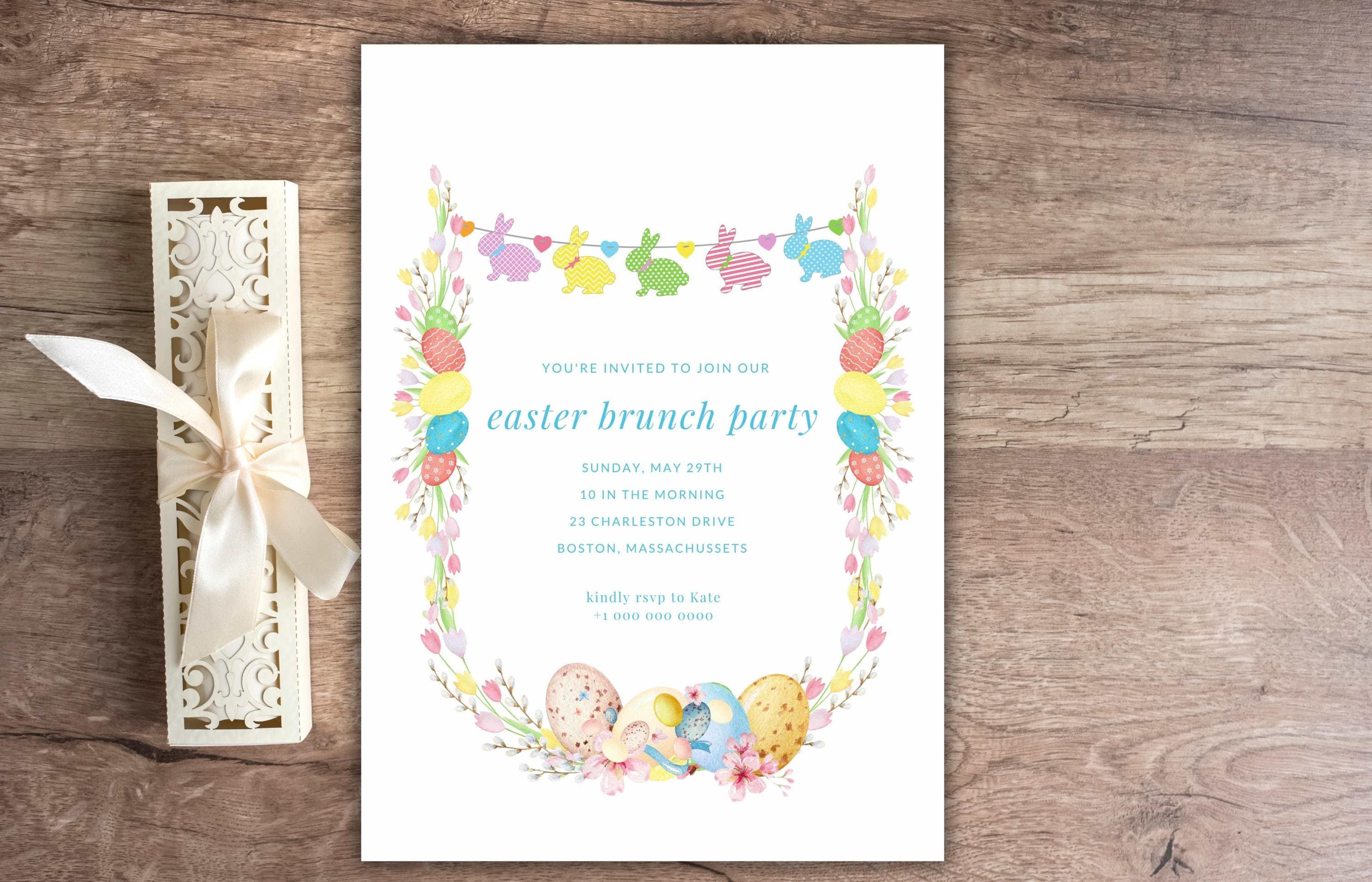 Editable Easter Brunch Invitation, Easter Egg Hunt Invite, Easter Party Brunch Invitation, Floral Easter Invite,  Bunny Invitation. ESB42 - image 4