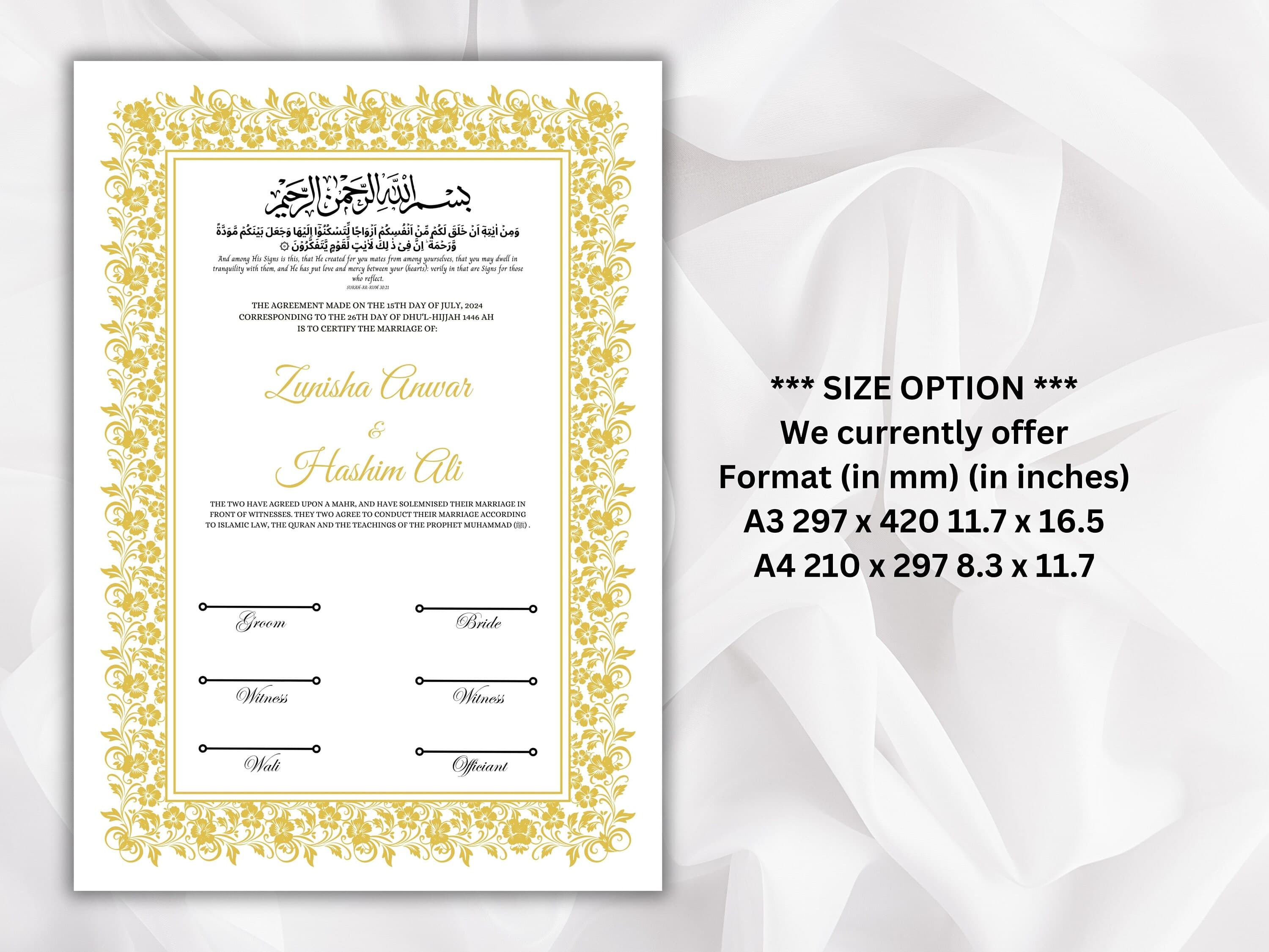 Nikkah Certificate Template, Traditional Islamic Wedding Agreement, Marriage Contract Wedding, Marriage Certificate Template, A4, A3. NN261 - image 4
