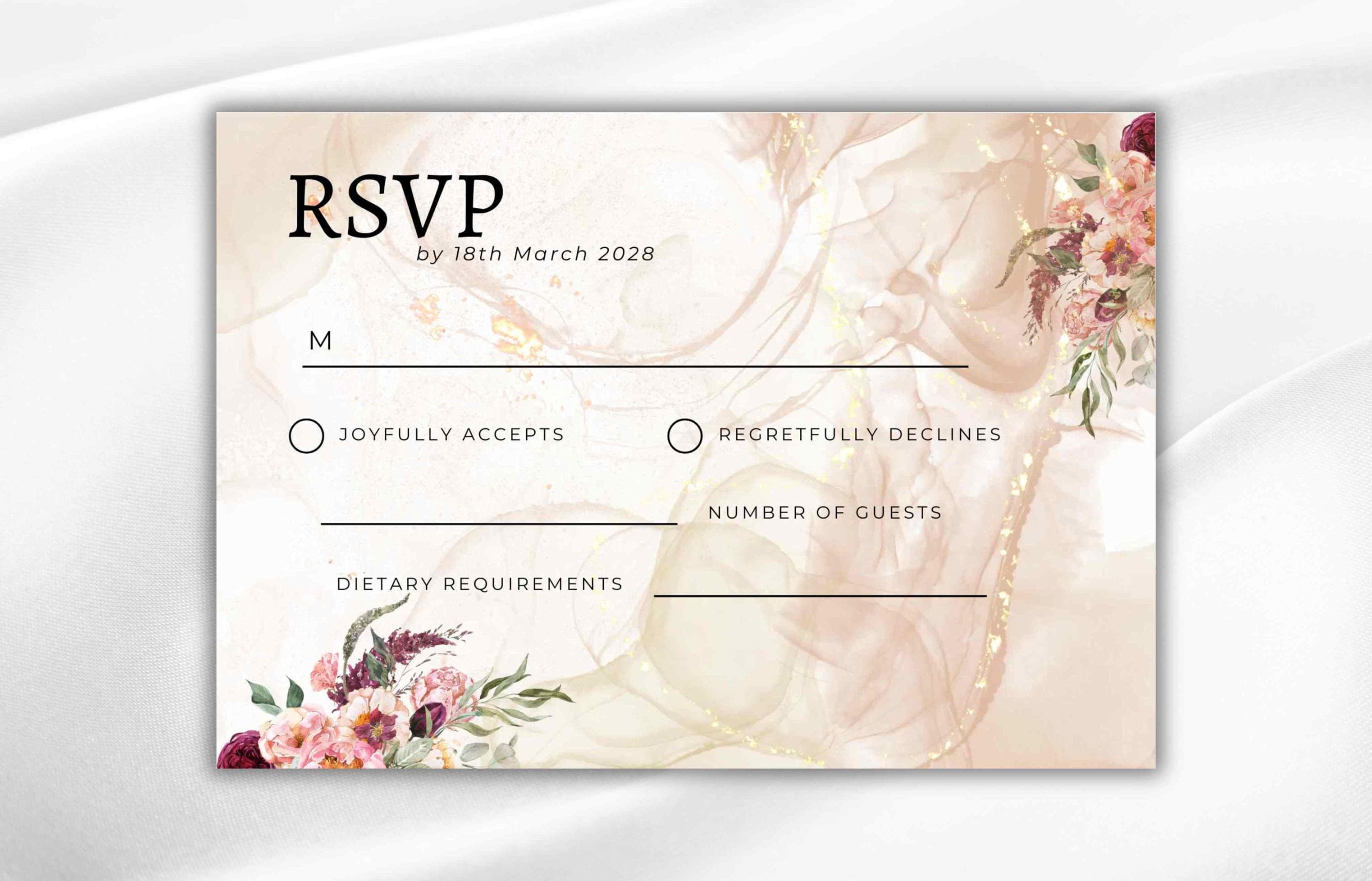Burgundy Wedding Invitation Template, Wedding Invite Suite, Details Card, Template, Printable RSVP, Download. WI93 - image 4