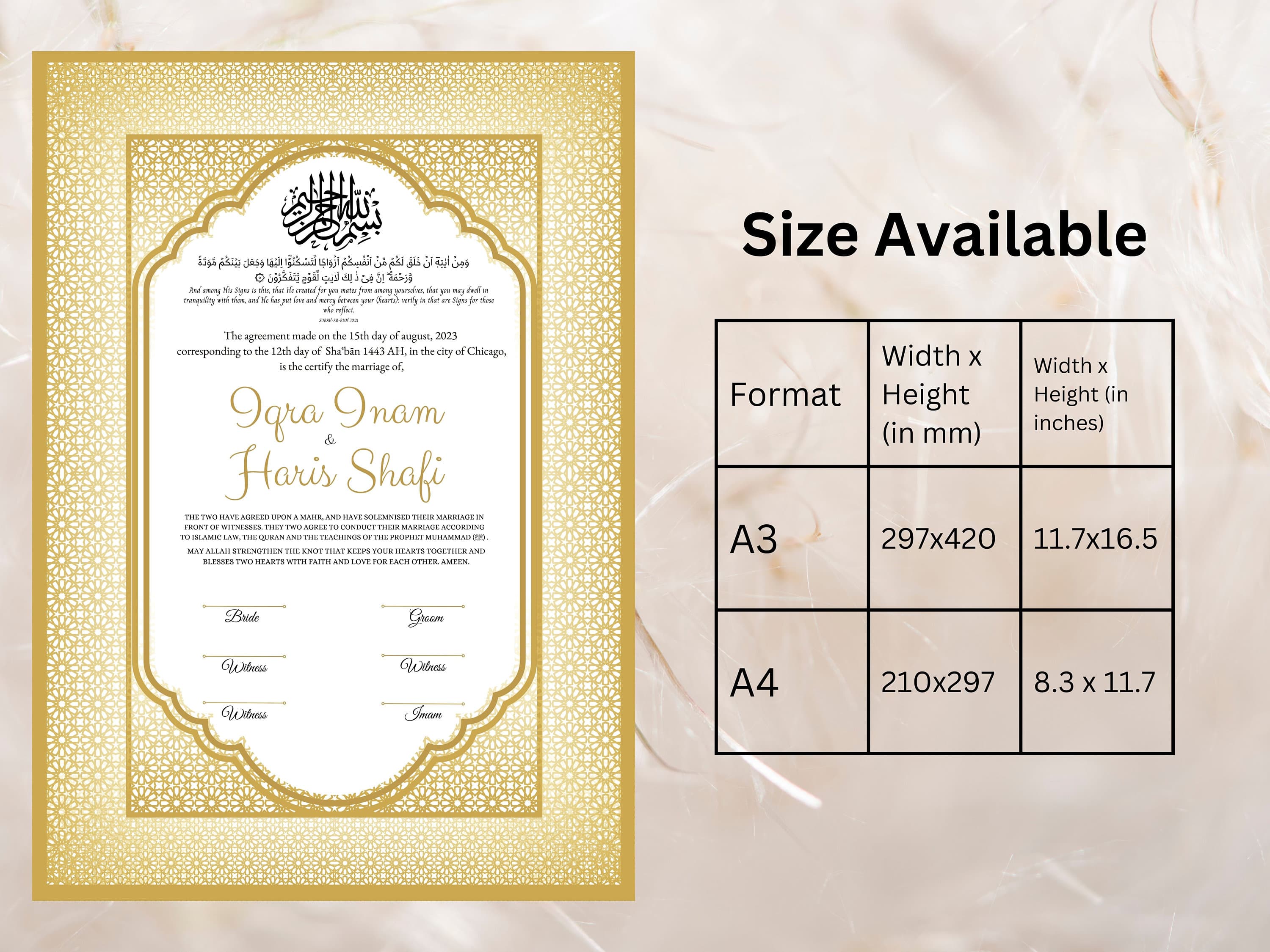 Nikkah Certificate Gold, Luxury Nikkah Contract, Editable Nikah Nama, Islamic Wedding Contract, Digital Download. NN44 - image 5