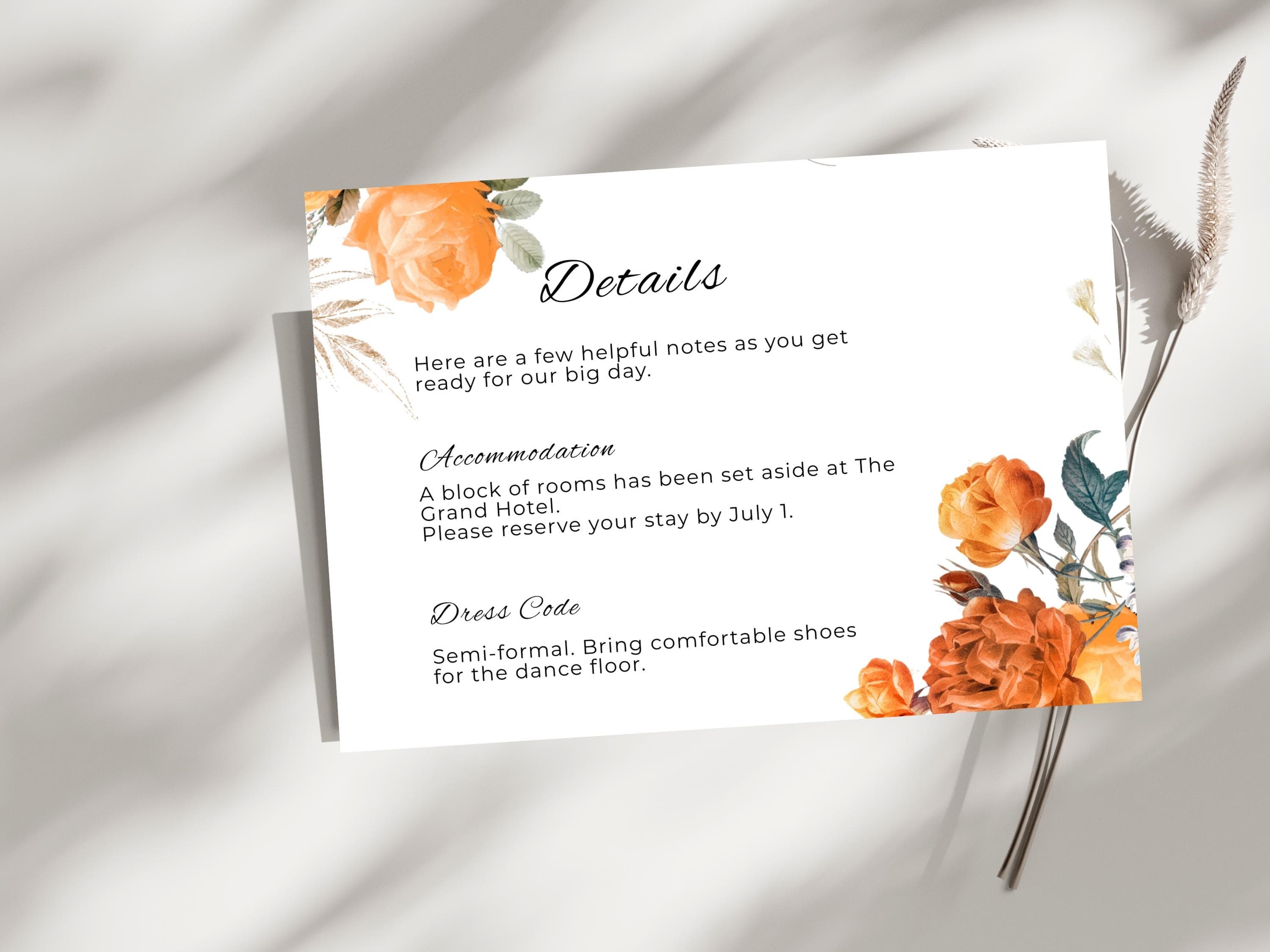 Wedding Invitation Set, RSVP, Dark Floral, Wedding Invitation, Details, Editable, Template, WI249 - image 4