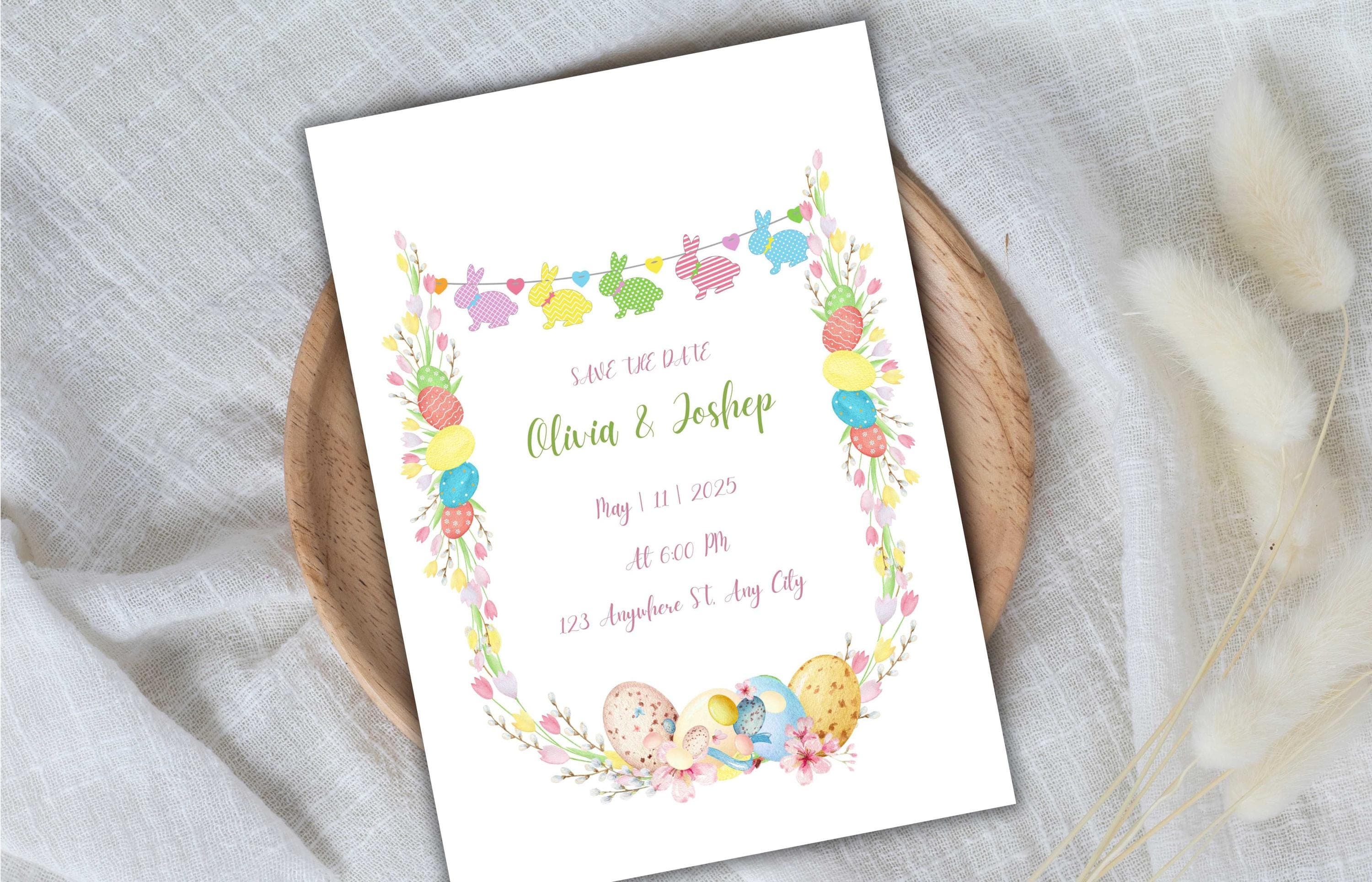 Easter Wedding Invitation Suite, Colorful Wedding Invitation Template, Editable Template, Floral invitation, Easter Wedding Bundle. WSB64 - image 5