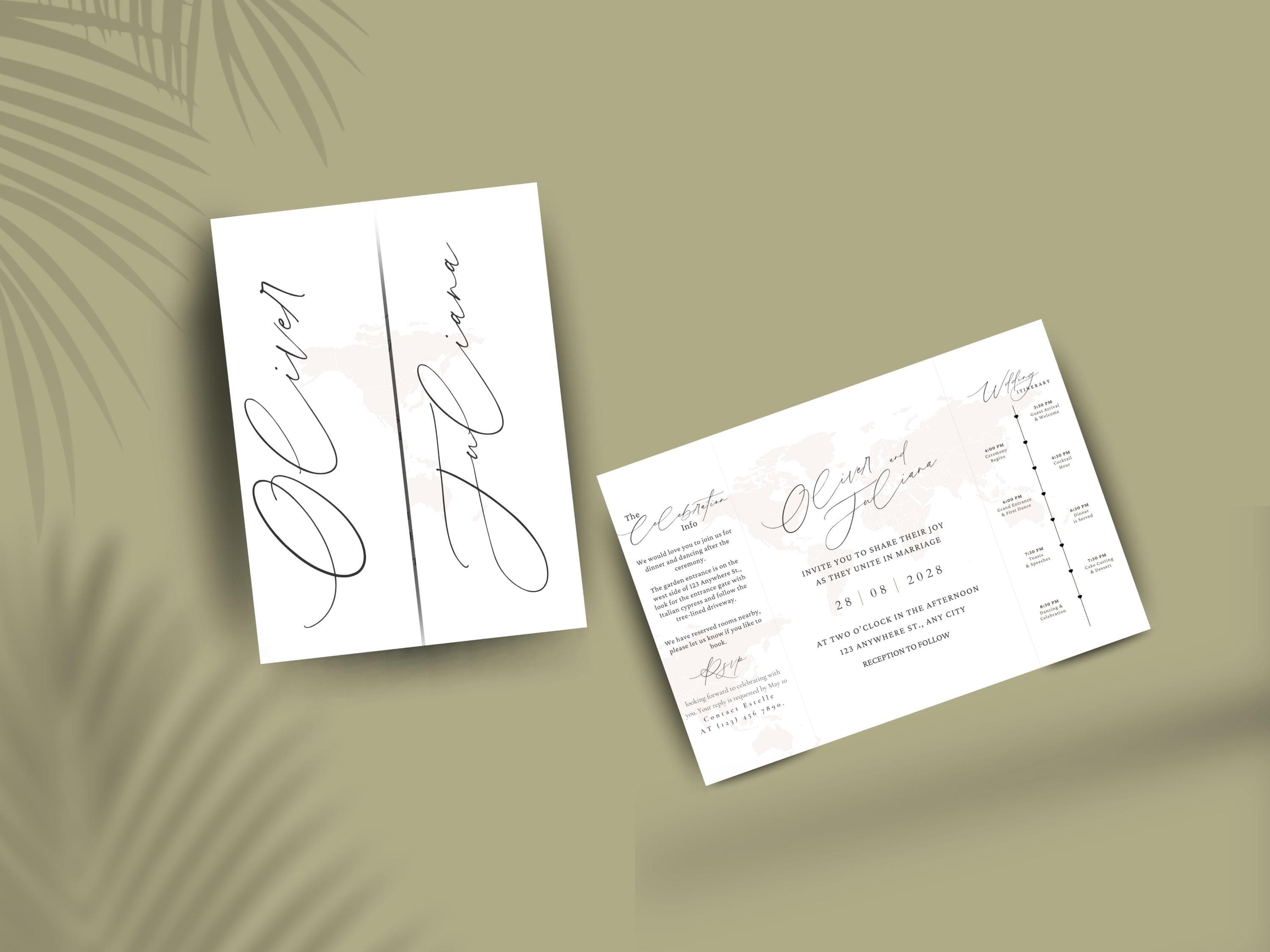 Destination Wedding Invitation Template: Elegant Folded Travel Theme (Printable Timeline & RSVP Card) - image 4