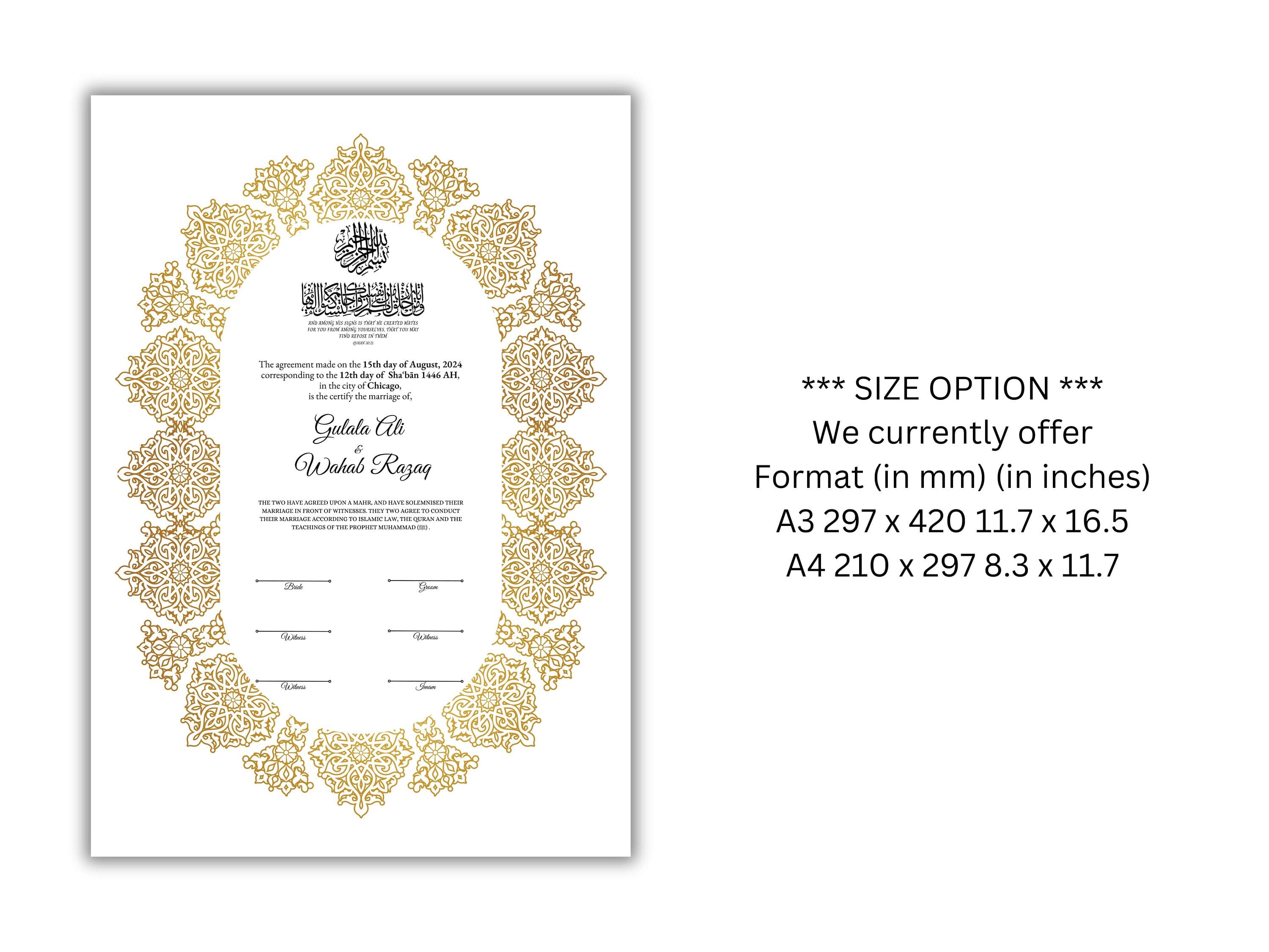 Gold Nikkah Certificate Template: Islamic Wedding Contract (A4/A3) (Digital Download) - image 4