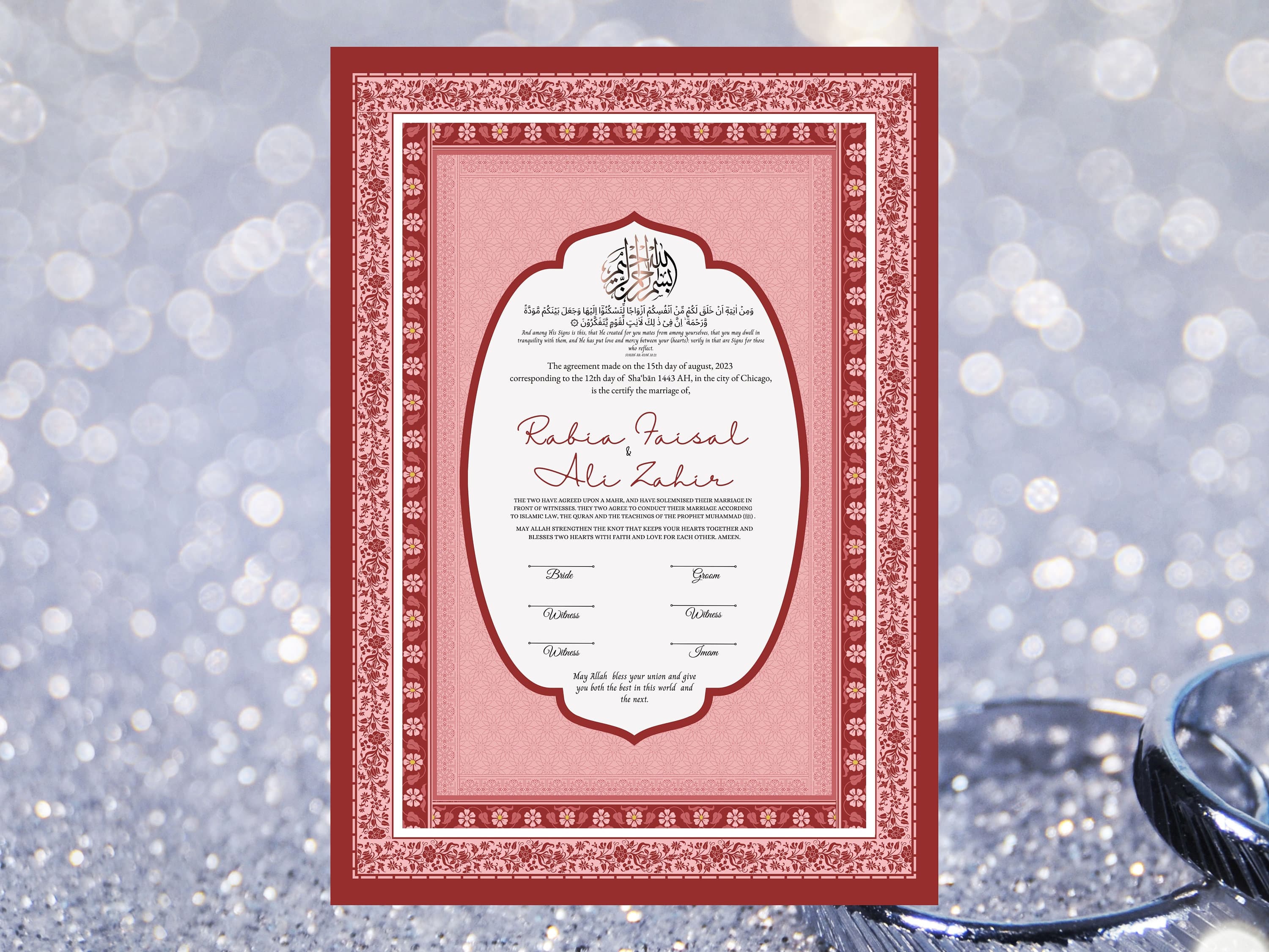 Muslim Wedding Contract, Custom Luxury Nikkah Contract,Premium Hand-Designed Fusion of Islamic Style, Digital download. NN39 - image 4