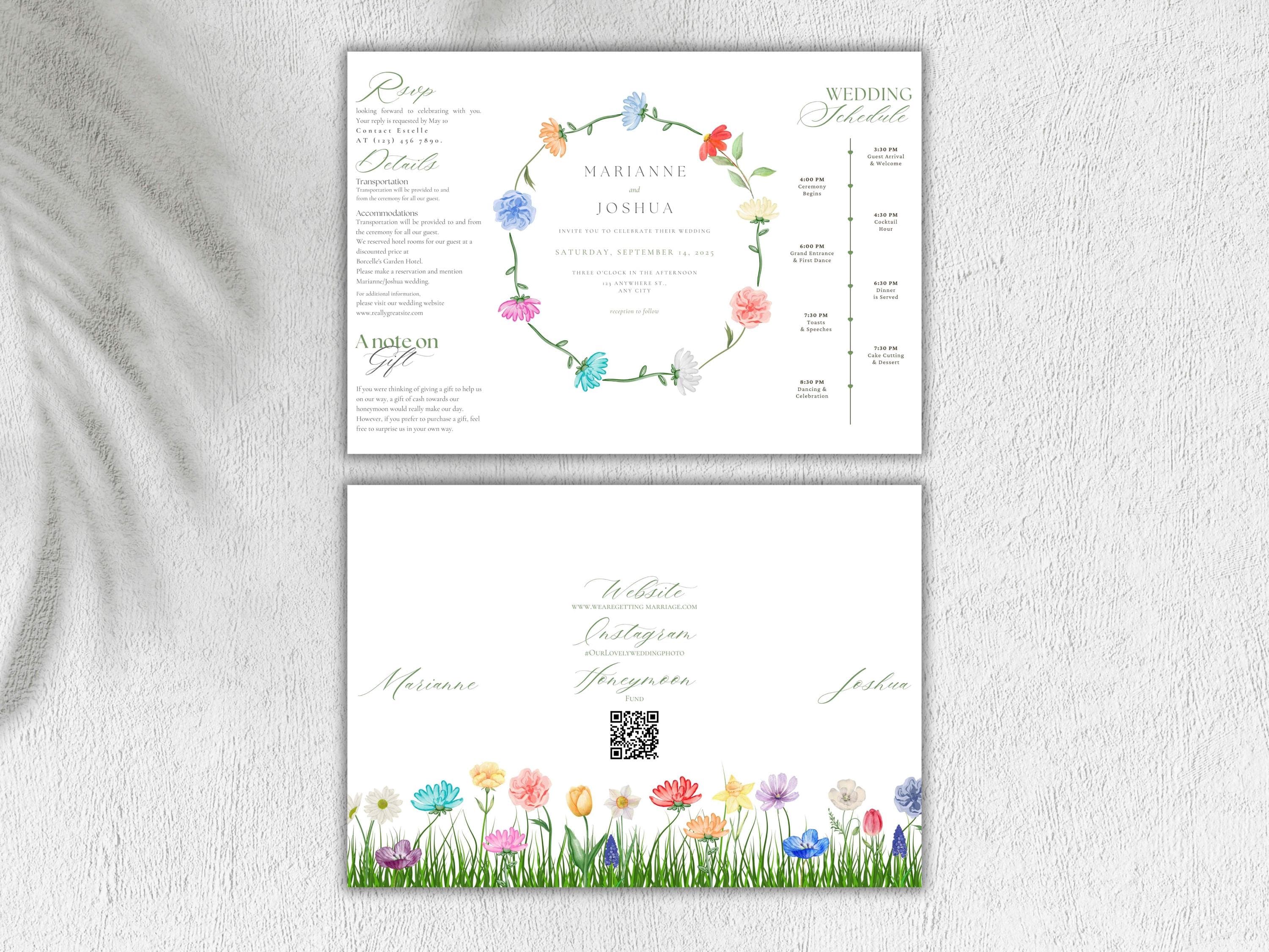 Elegant Floral Gatefold Wedding Invitation Template (Editable PDF, 10x7" Flat, 5x7" Folded) - image 5