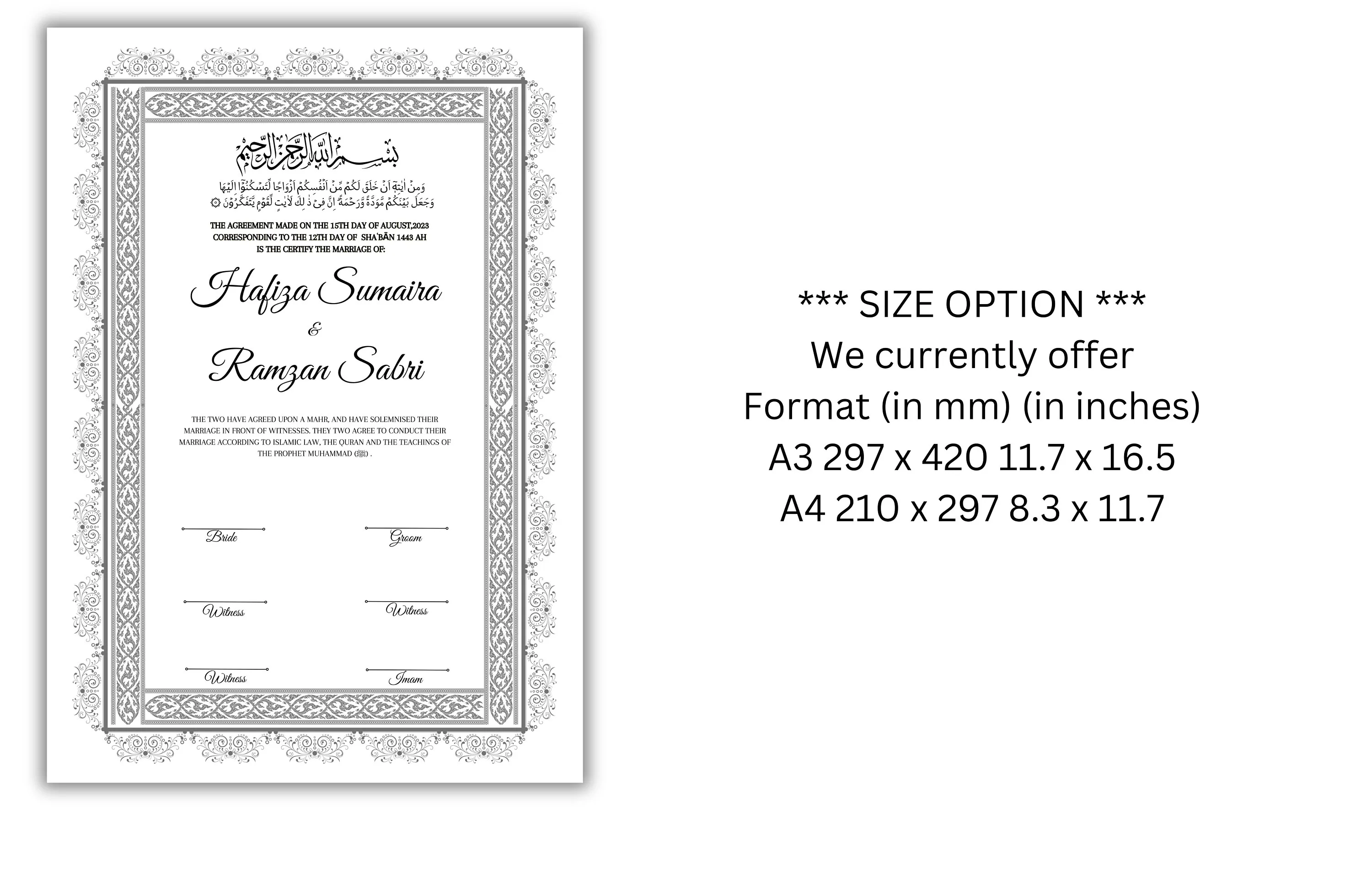 Nikkah Certificate, Islamic Marriage Contract, Printable, Editable (Digital Download) - image 3