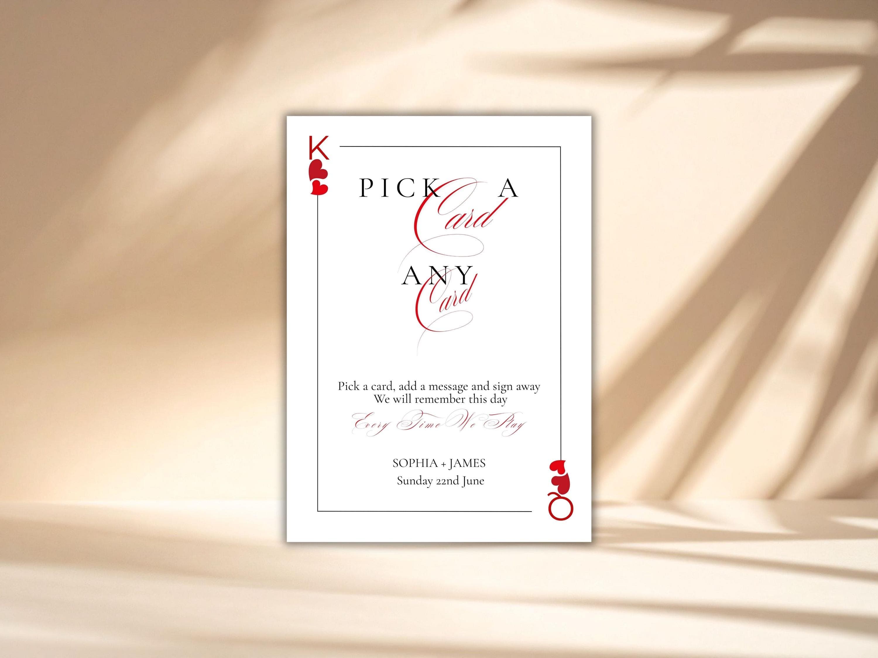 Playing Card Wedding Guest Book Sign: Minimalist Design (Instant Download)