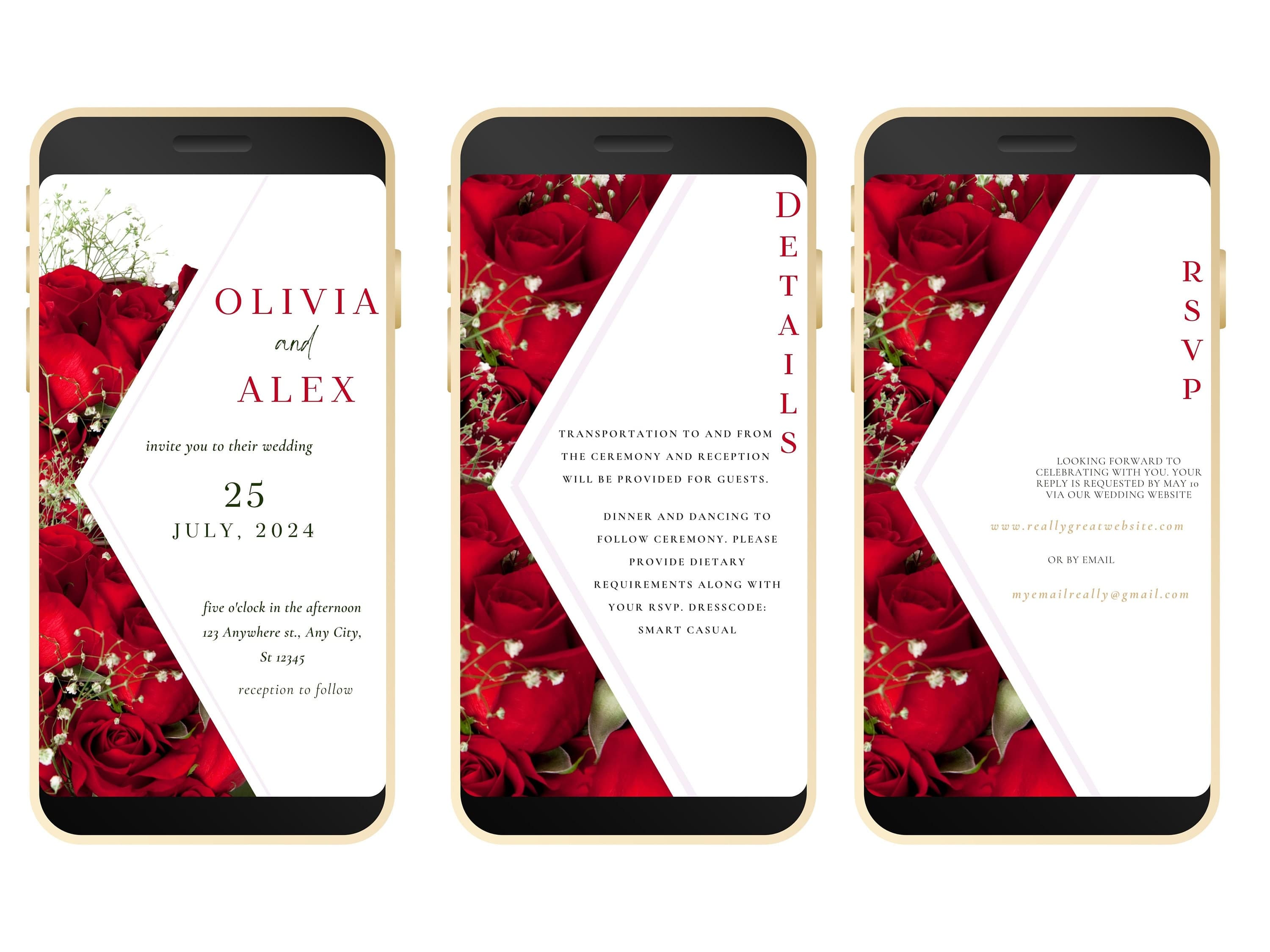 Modern Electronic Red Rose Wedding Invitation, Red Rose RSVP, Elegant Red Rose wedding Invitation, Smartphone Invitation. WEI5 - image 3