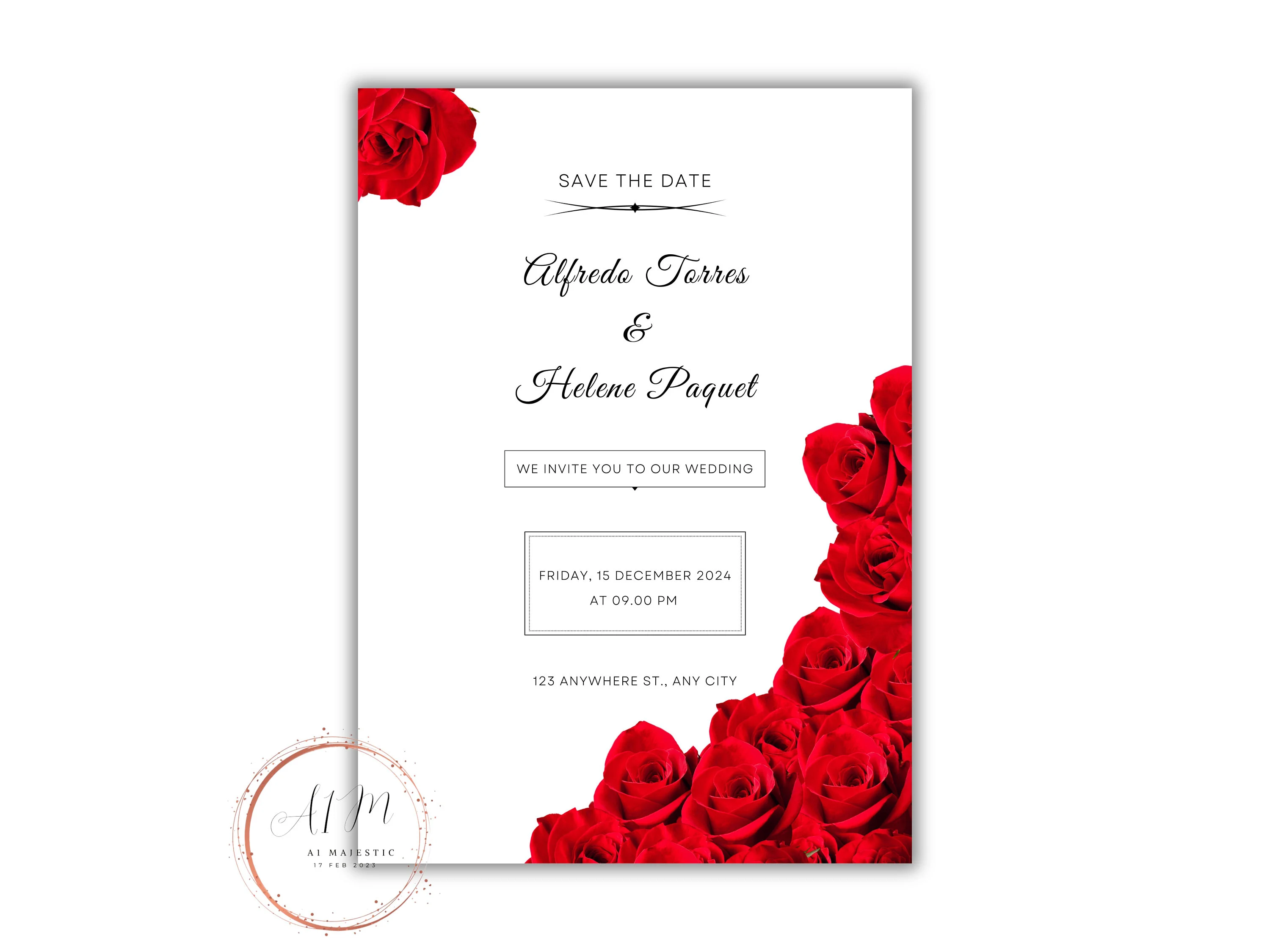Red Rose Wedding Invitation Set, Elegant Floral Template (Editable) - image 3