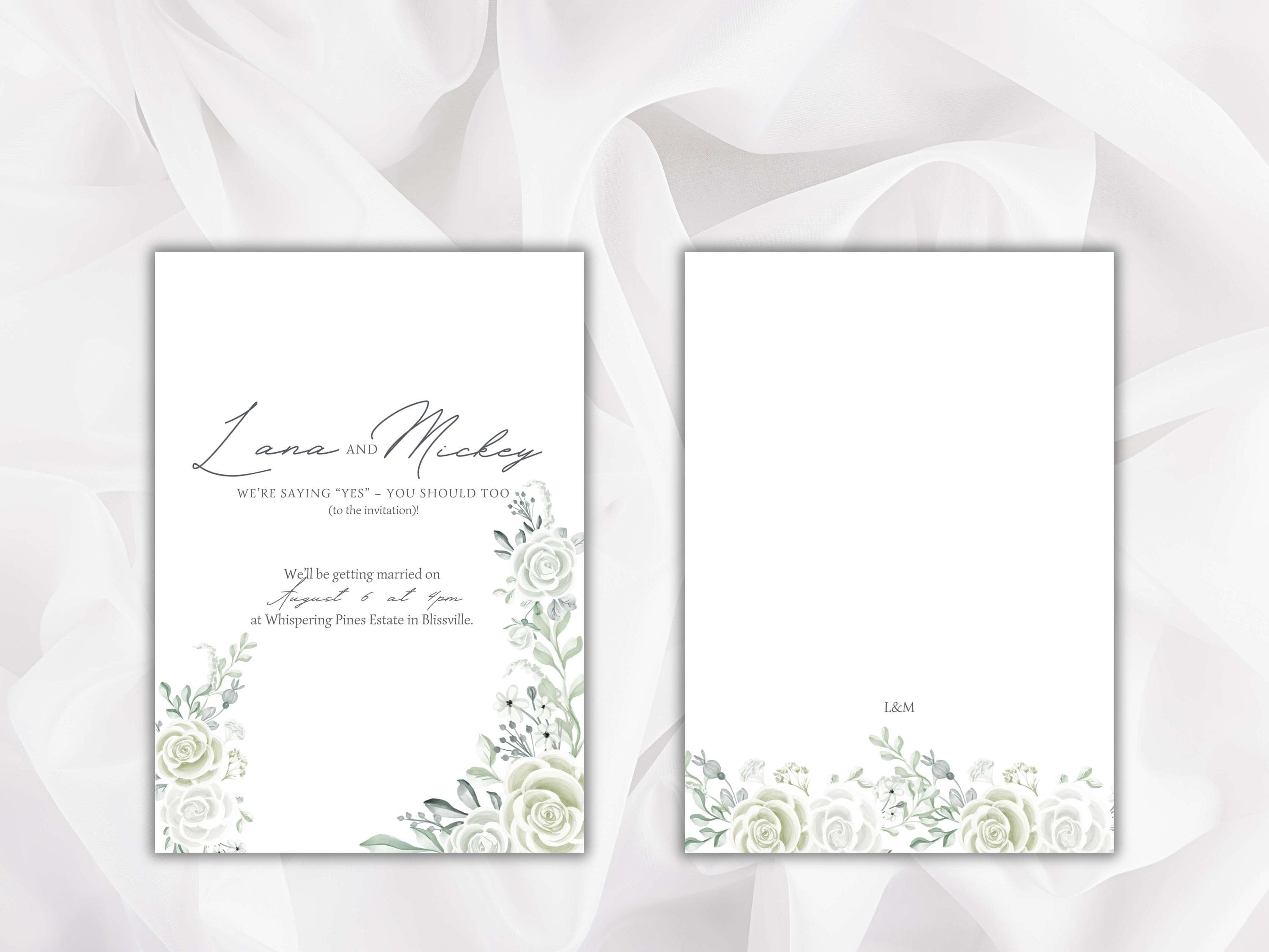 White Rose Wedding Invitation Template (Printable) - image 3