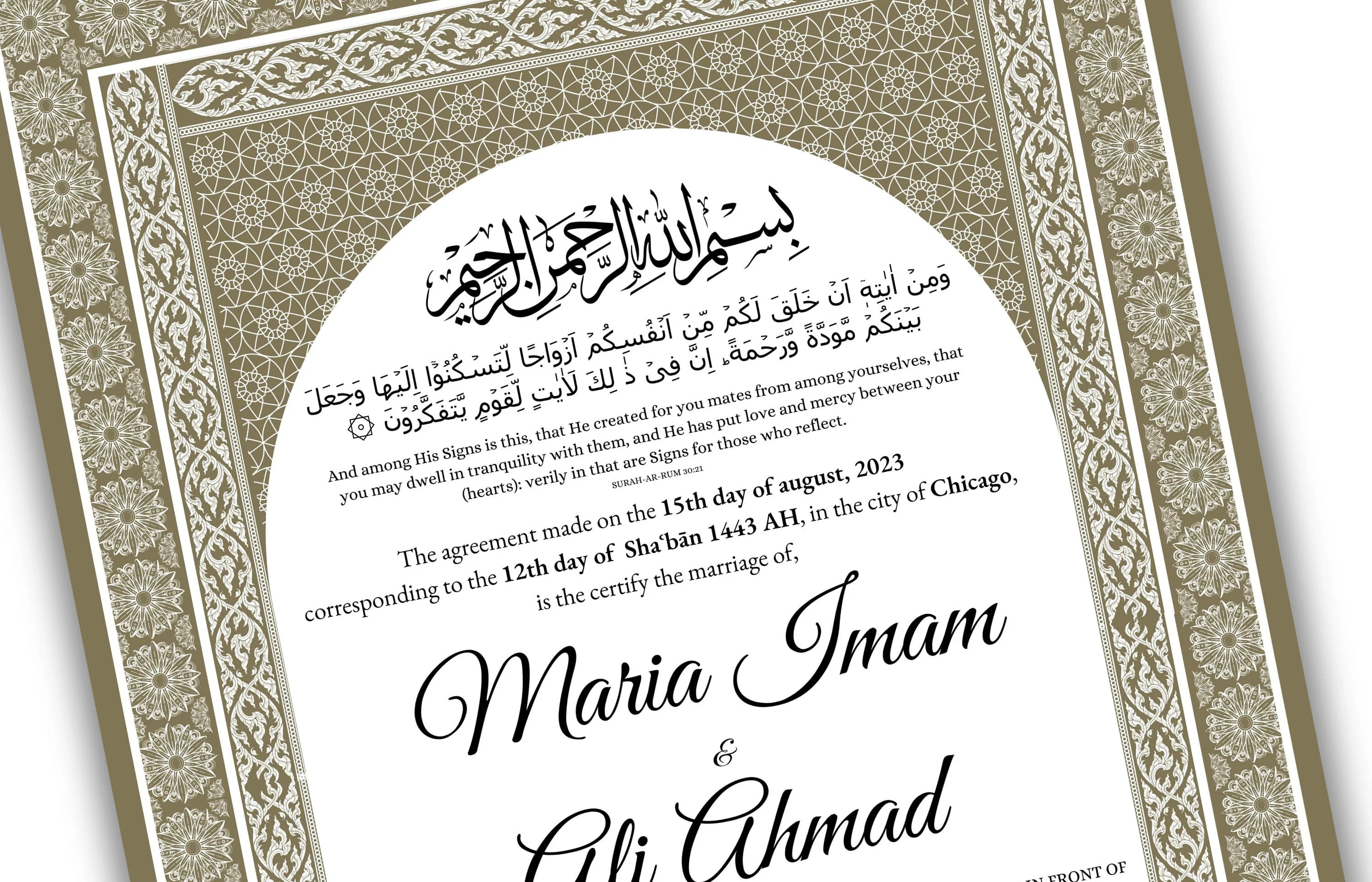 Luxury Nikkah Nama Certificate, Islamic Wedding Contract (Custom Names) - image 5