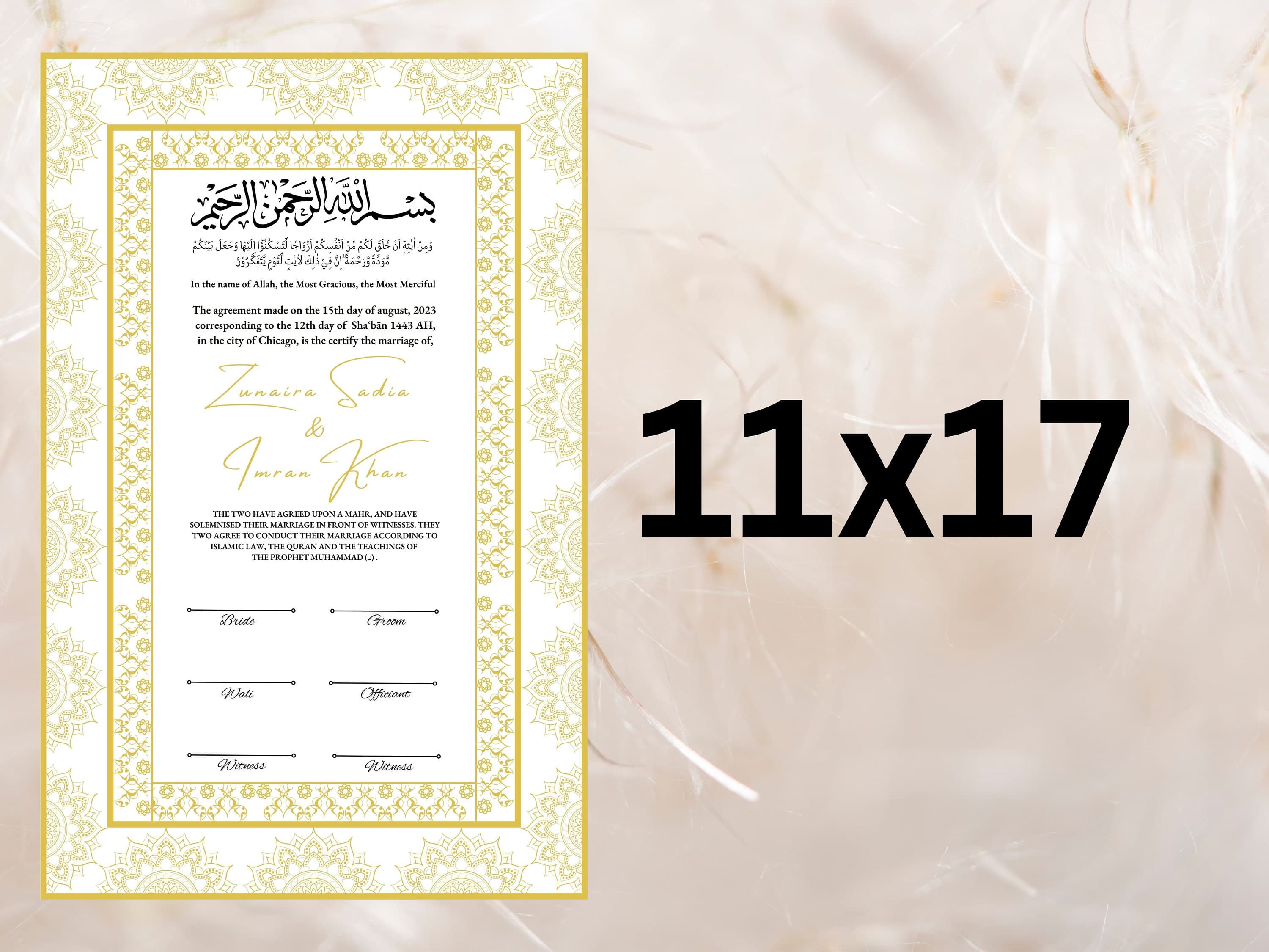 Nikkah Certificate Gold, Luxury Nikkah Contract, Editable Nikah Nama, Islamic Wedding Contract, Digital Download. NN21 - image 3