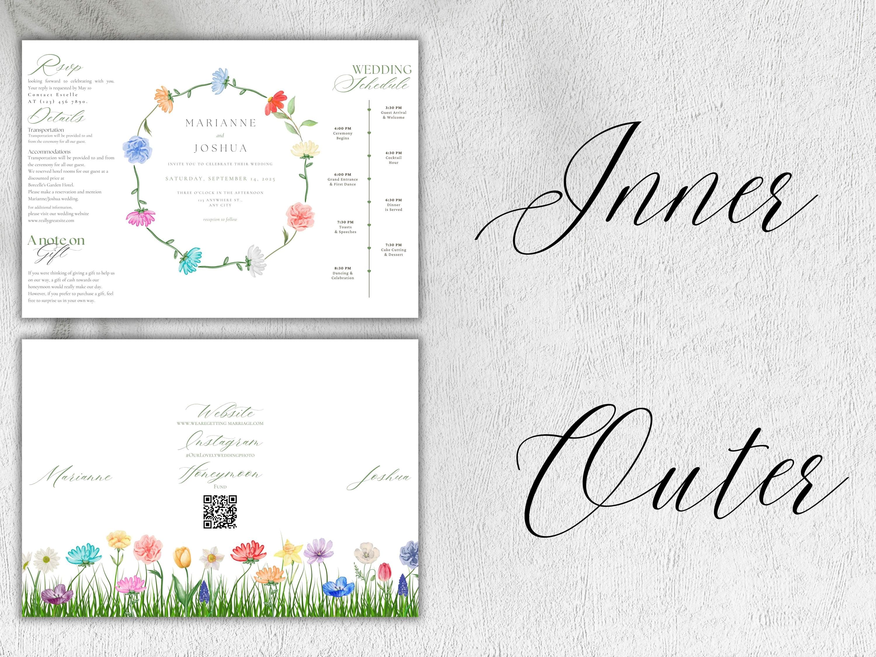 Elegant Floral Gatefold Wedding Invitation Template (Editable PDF, 10x7" Flat, 5x7" Folded) - image 4