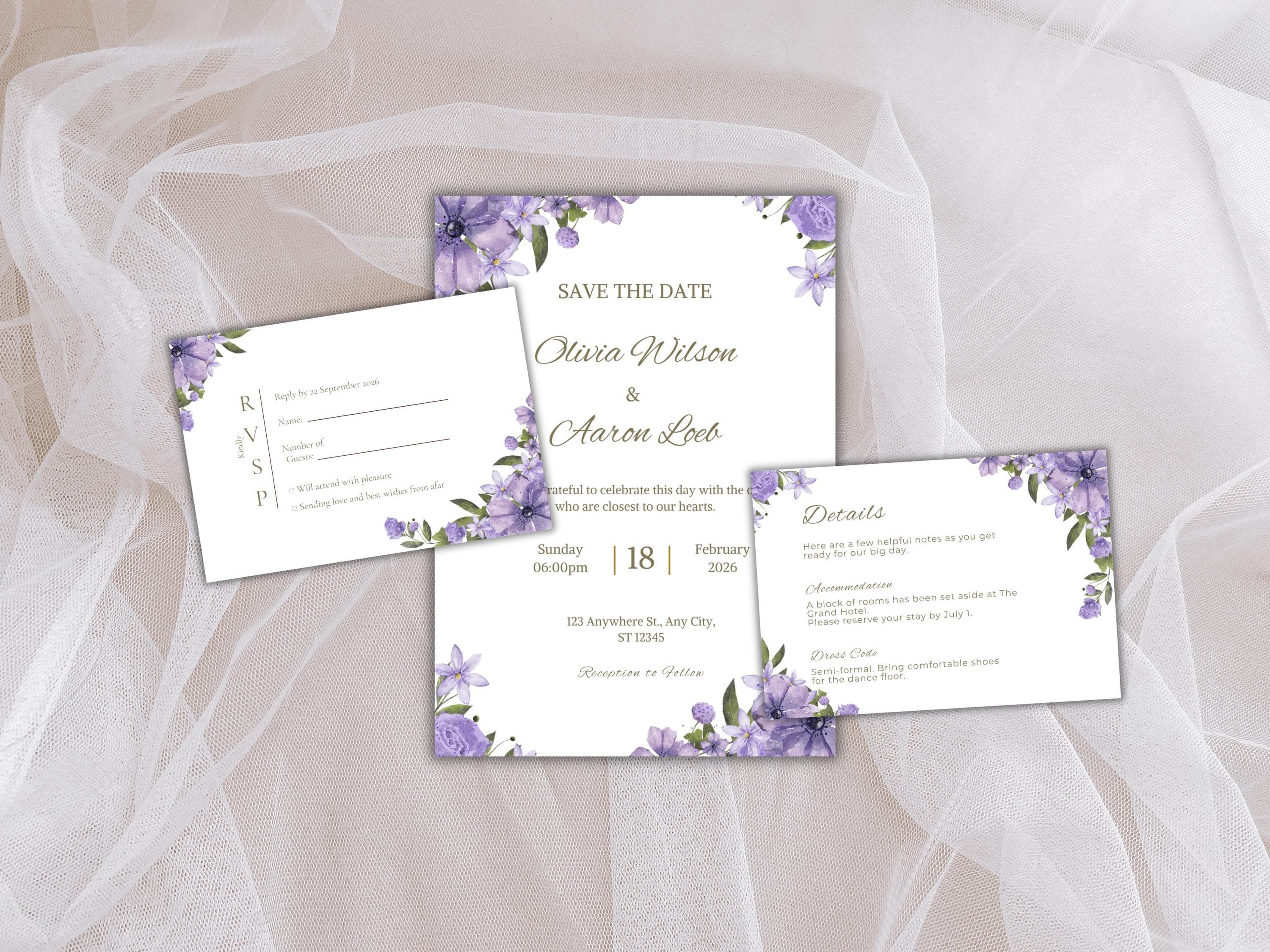 Wedding Invitation Set, RSVP, Wedding Invitation, Details, Editable, Template, WI245