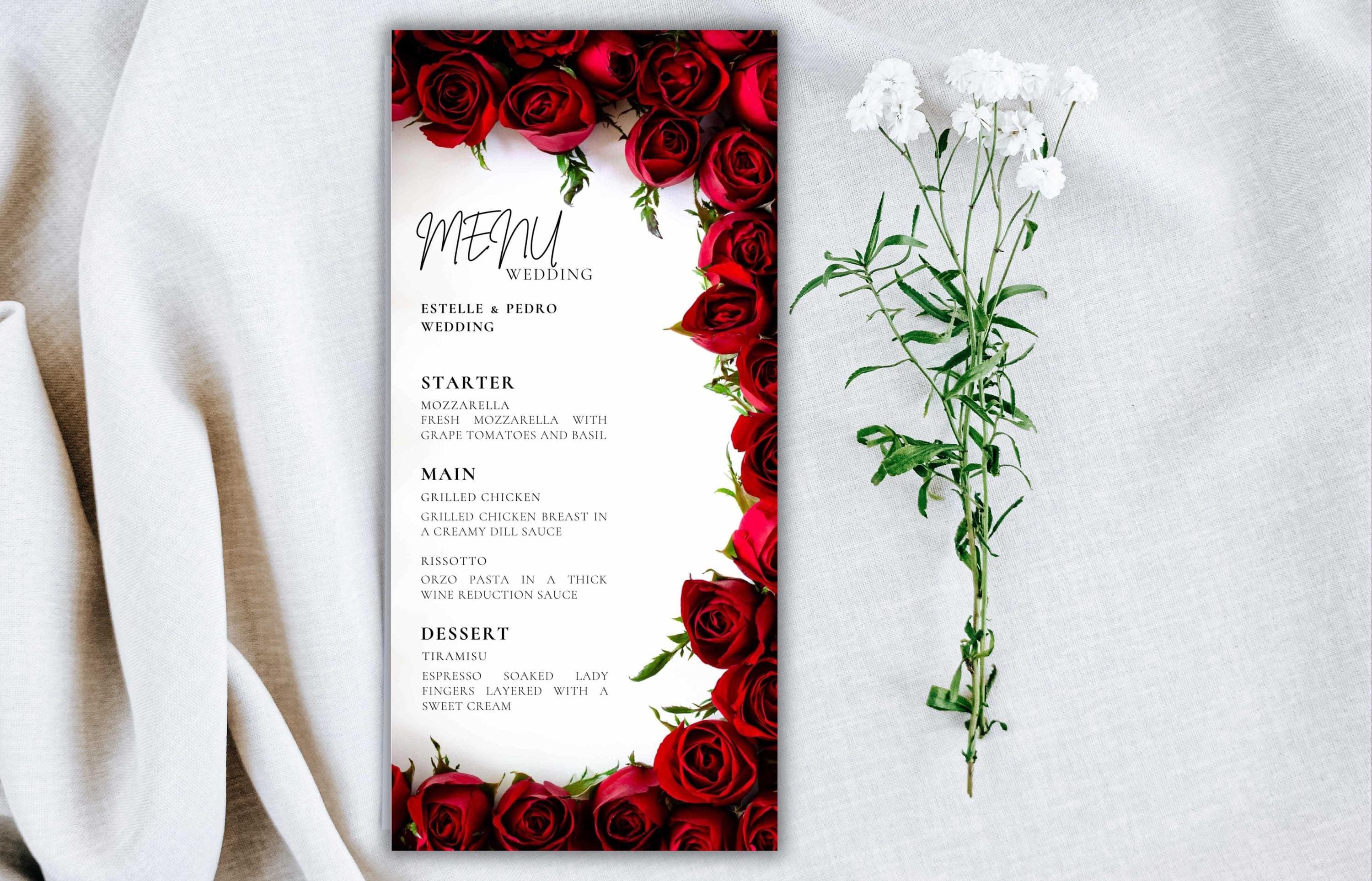 Wedding Menu Template Download, Modern Dinner Menu, Instant Download, WS53