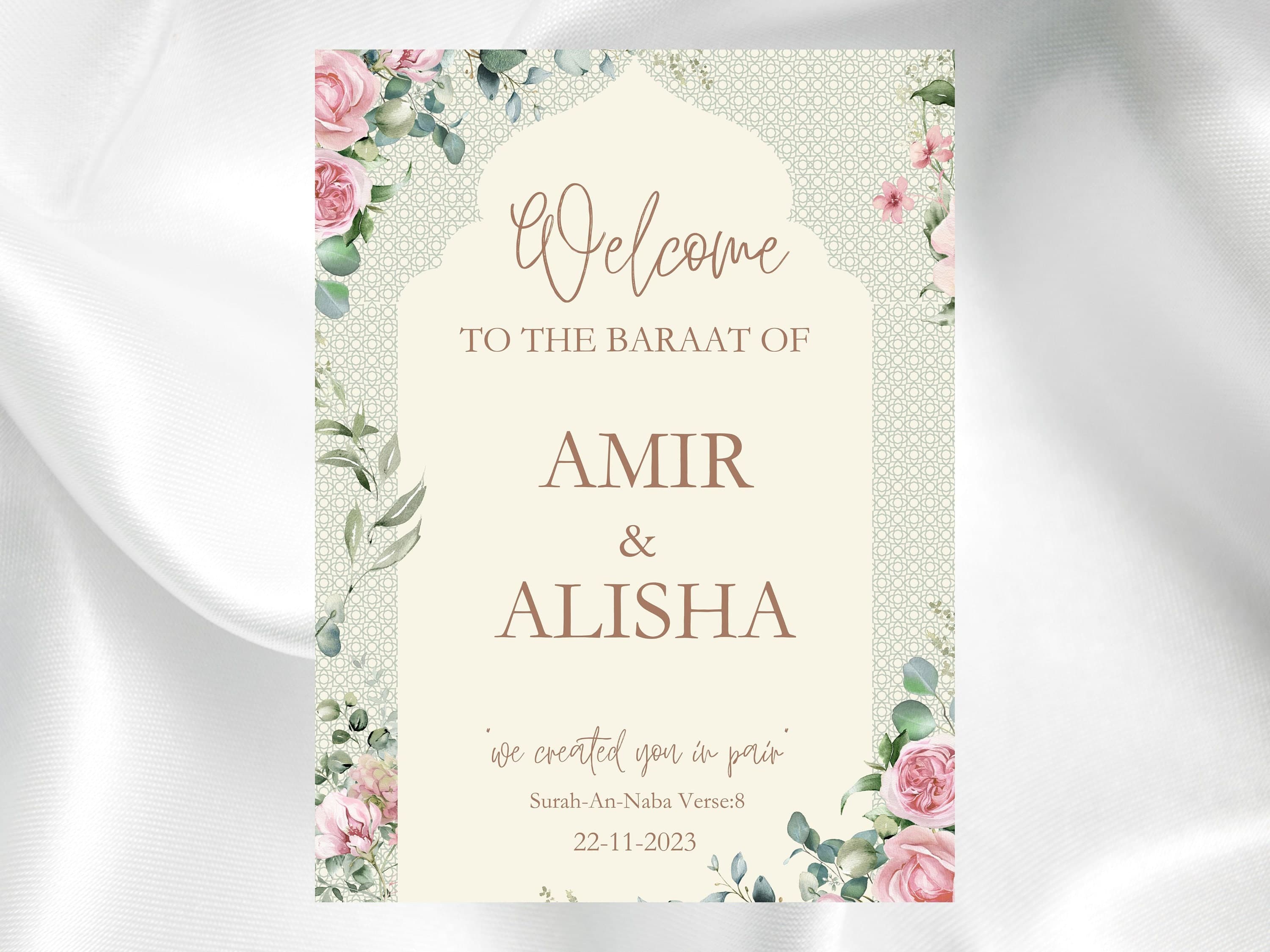 Muslim Wedding Welcome Sign - Islamic Wedding Welcome Sign Digital, Welcome to our Wedding Sign, Nikkah Welcome Poster, Muslim Couple.S2 - image 3
