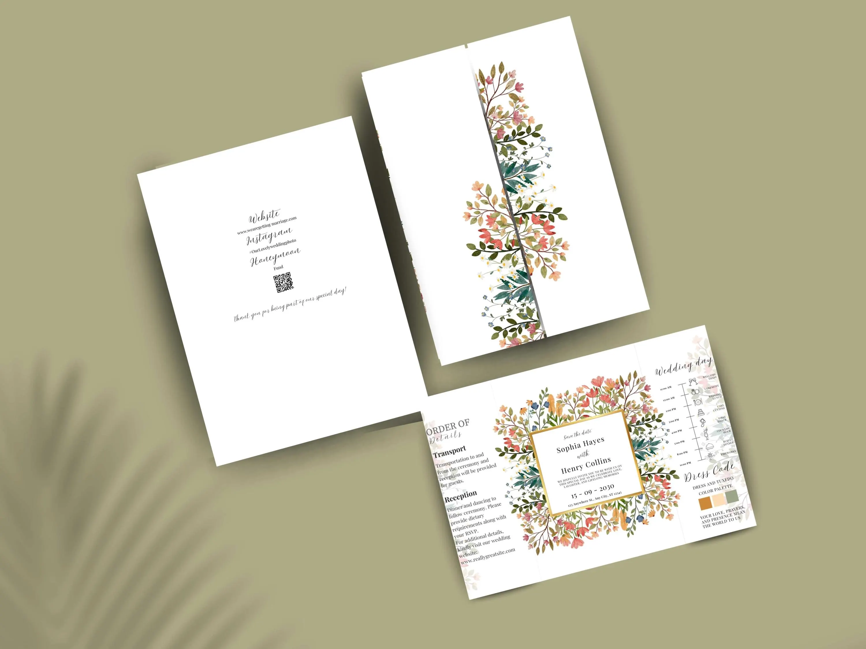 Floral Wedding Invitation Template | Elegant Gatefold Invite (Digital Download)