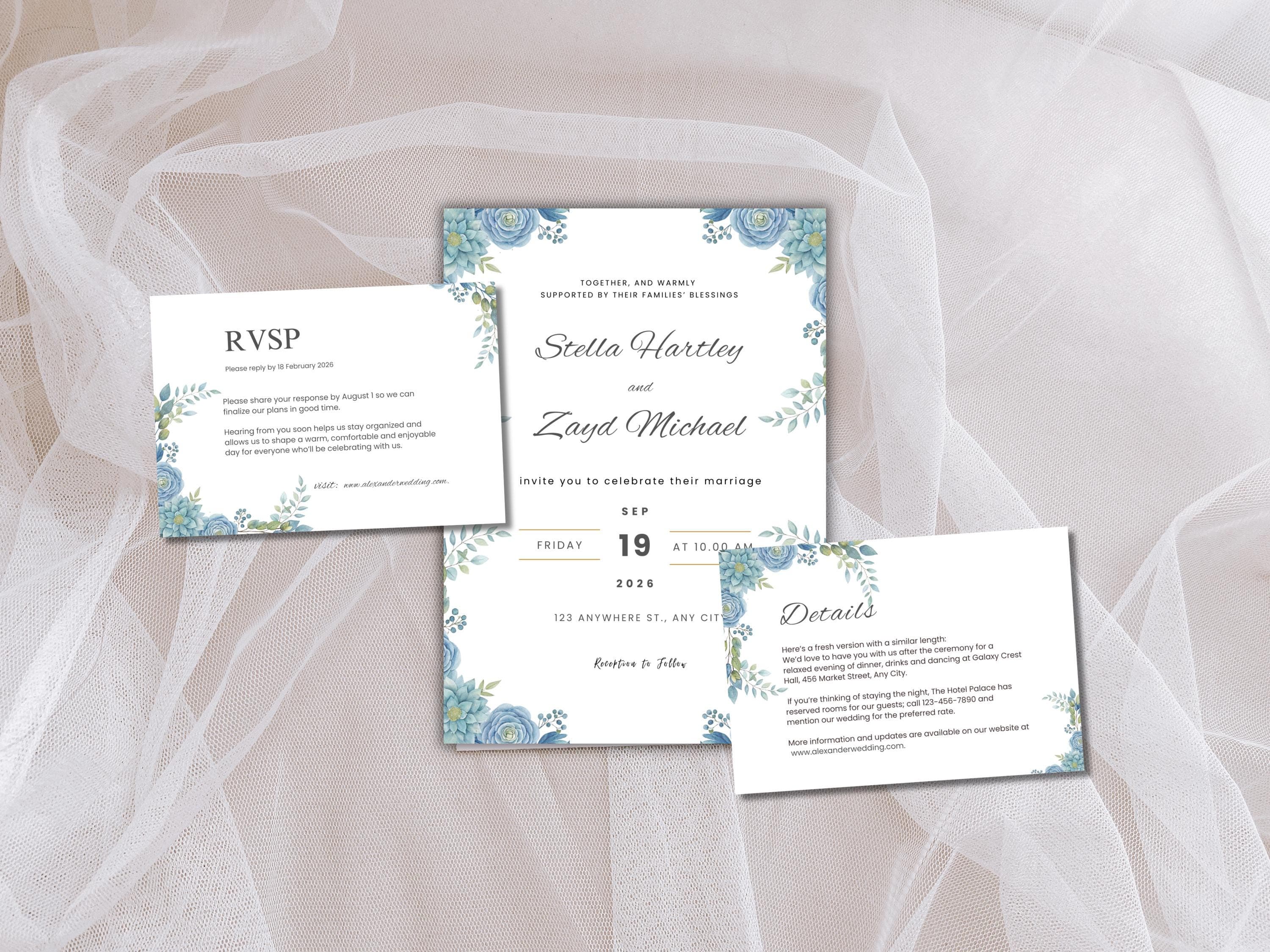 Wedding Invitation Set, RSVP, Dark Floral, Wedding Invitation, Details, Editable, Template, WI241