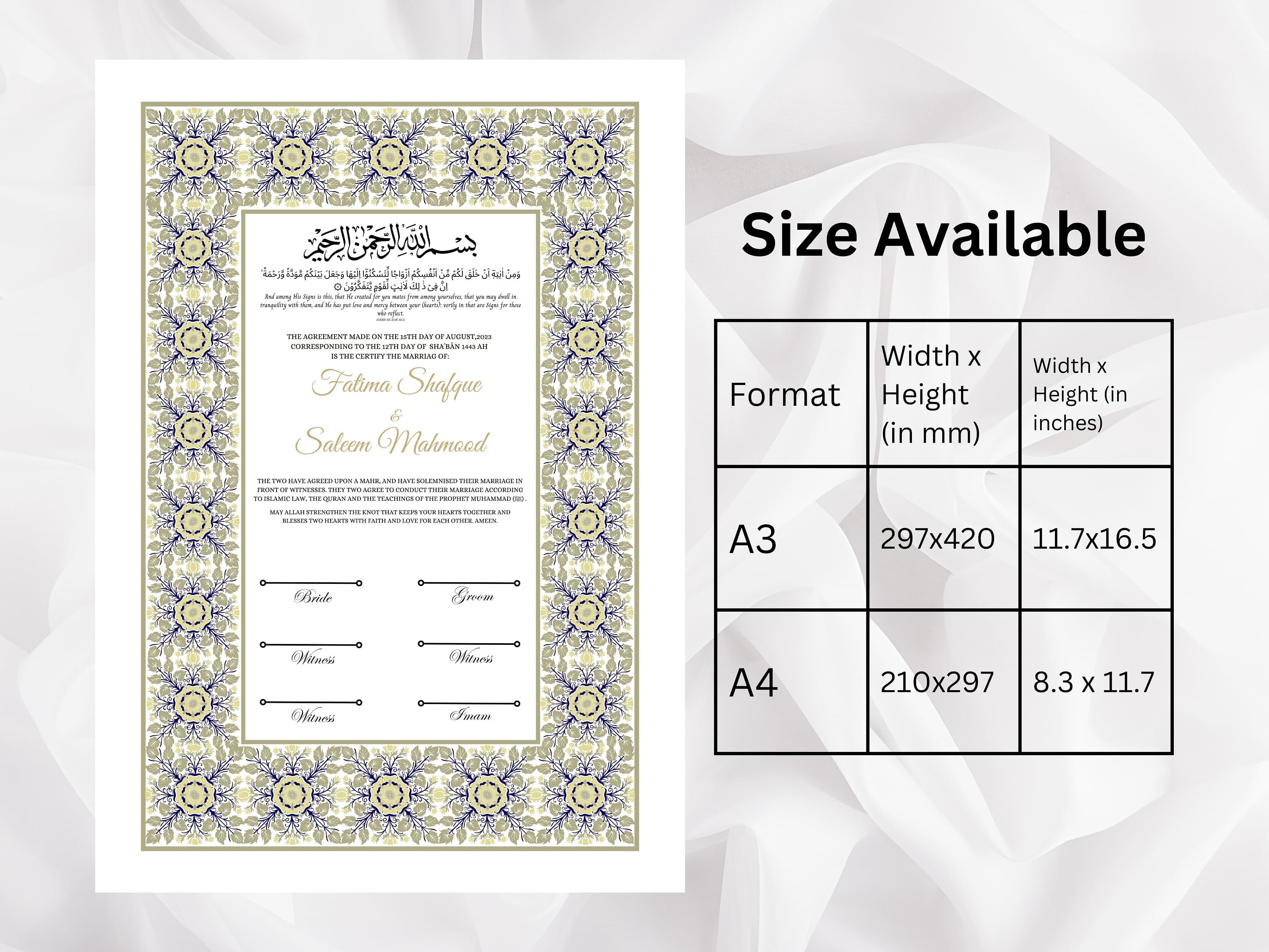 Nikkah Certificate Digital Download,  Editable, Template, Muslim Contract, Muslim Marriage, A4, A3, Template, Instat Download. NN31 - image 5