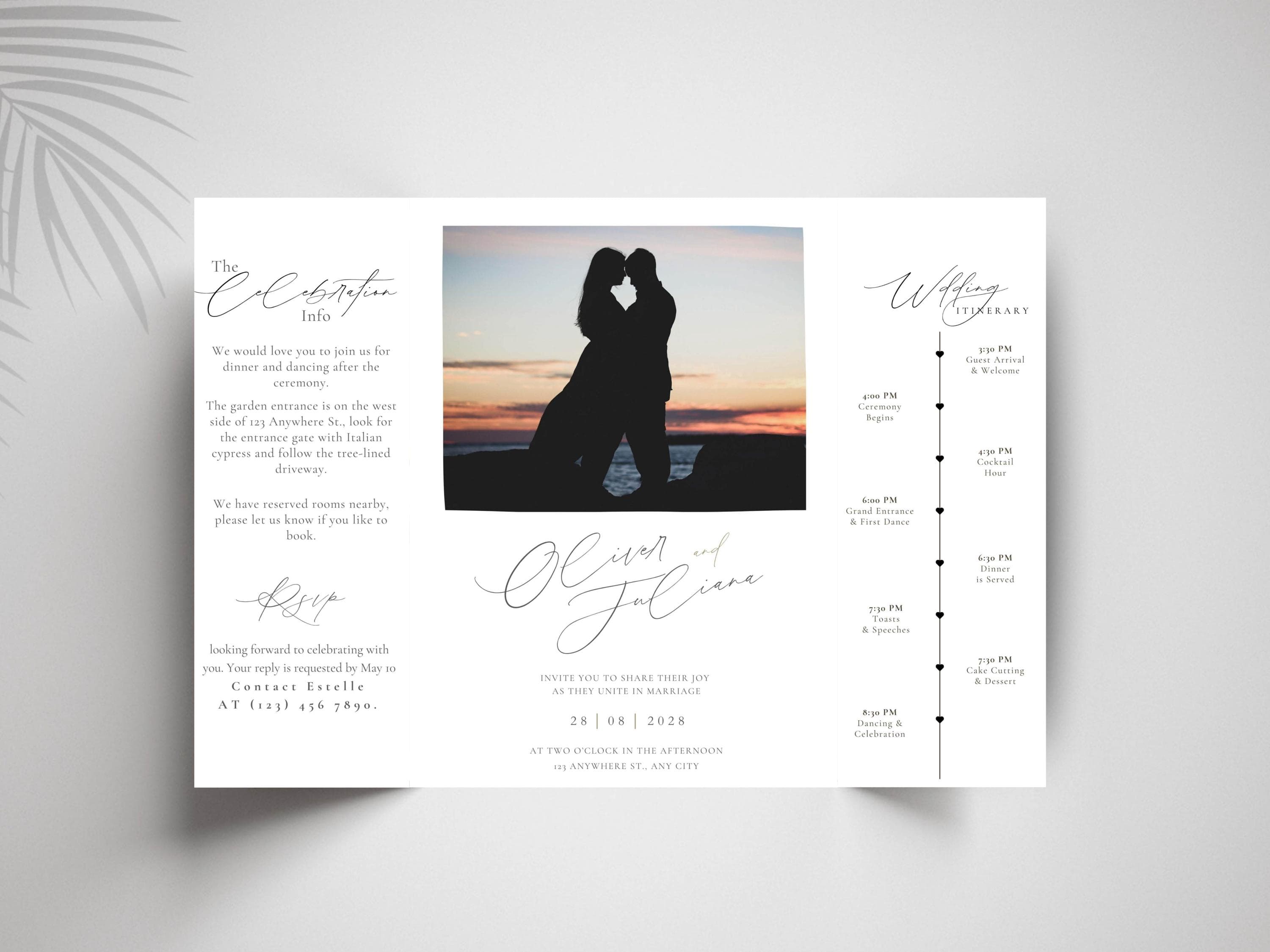 Elegant Gatefold Wedding Invitation Template: Minimalist Photo Design (Digital Download)